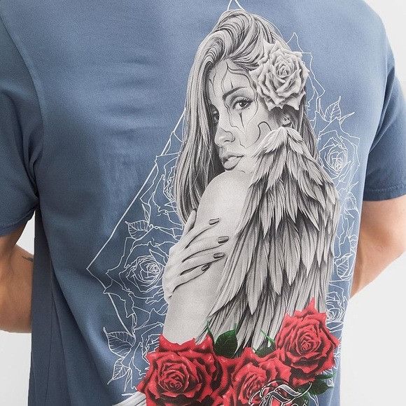 Designer NEW SULLEN ART COLLECTIVE ROSE ANGEL ORION BLUE T-SHIRT SZ L Size US L / EU 52-54 / 3 - 4 Thumbnail