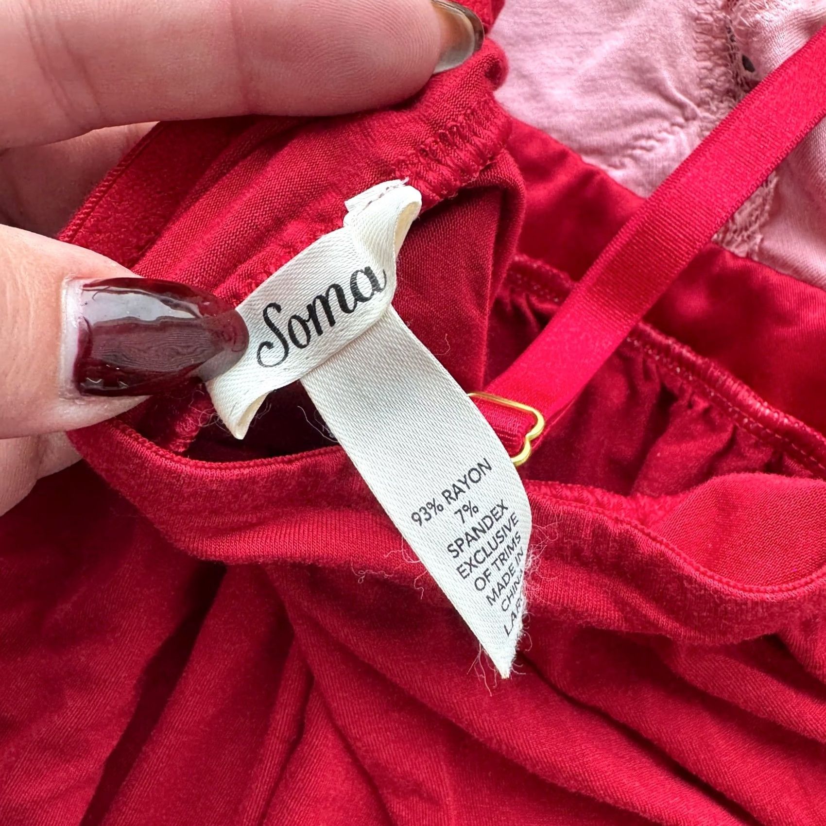 Vintage VINTAGE Soma Cool Nights Red Lace Trim Nightie Chemise Women Large Dress Womens Size ONE SIZE - 3 Thumbnail