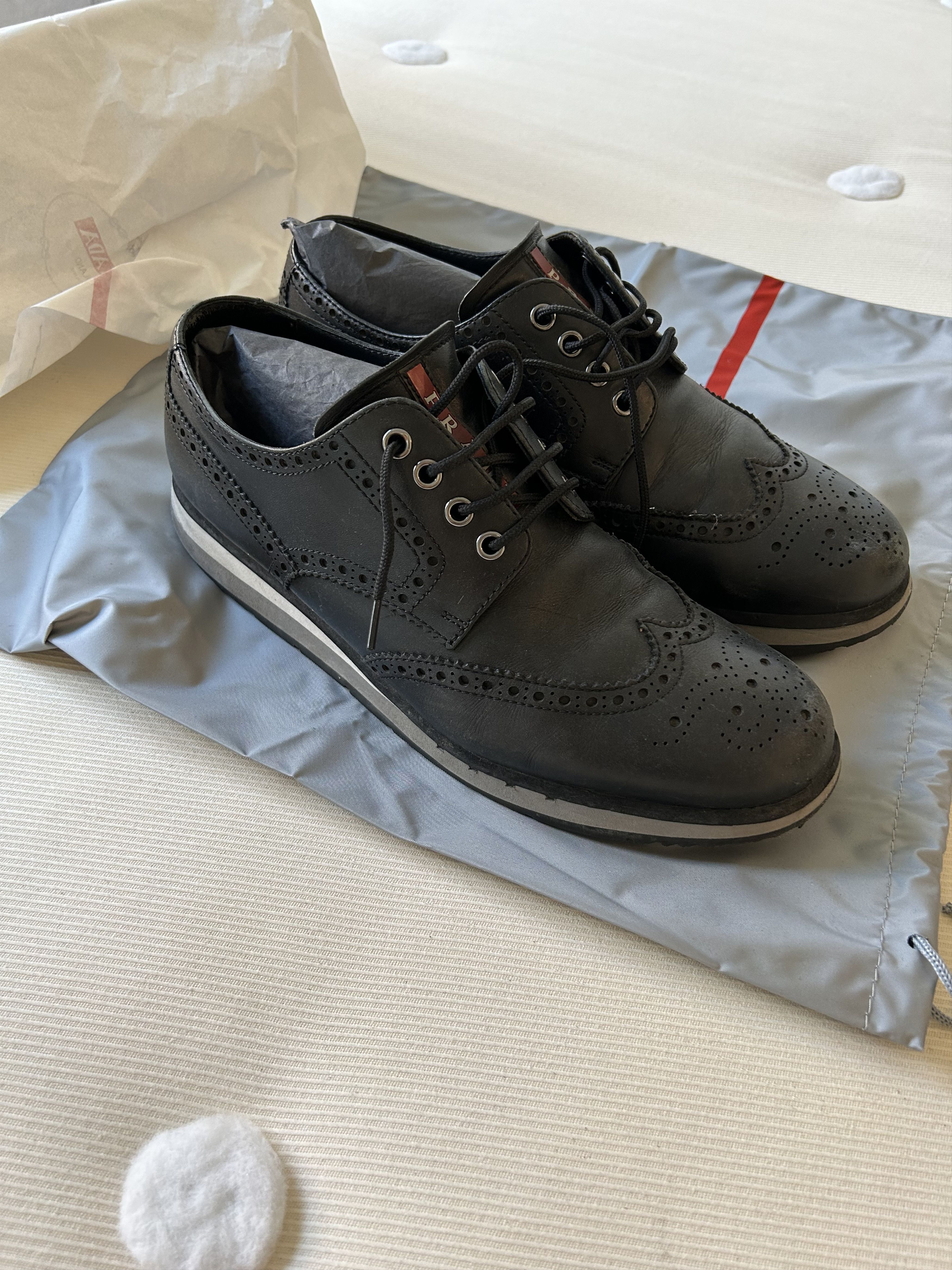 Prada Vit Montana derby leather sports Wing-Tip Black 11.5
