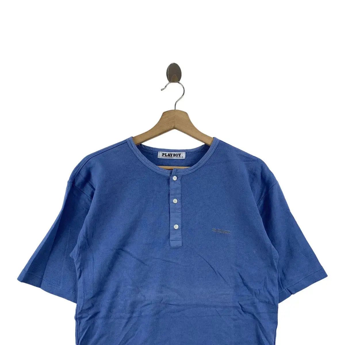 Playboy Vintage PLAYBOY COLLECTION Blue Henley Plain Tee Shirt Top Size US M / EU 48-50 / 2 - 2 Thumbnail