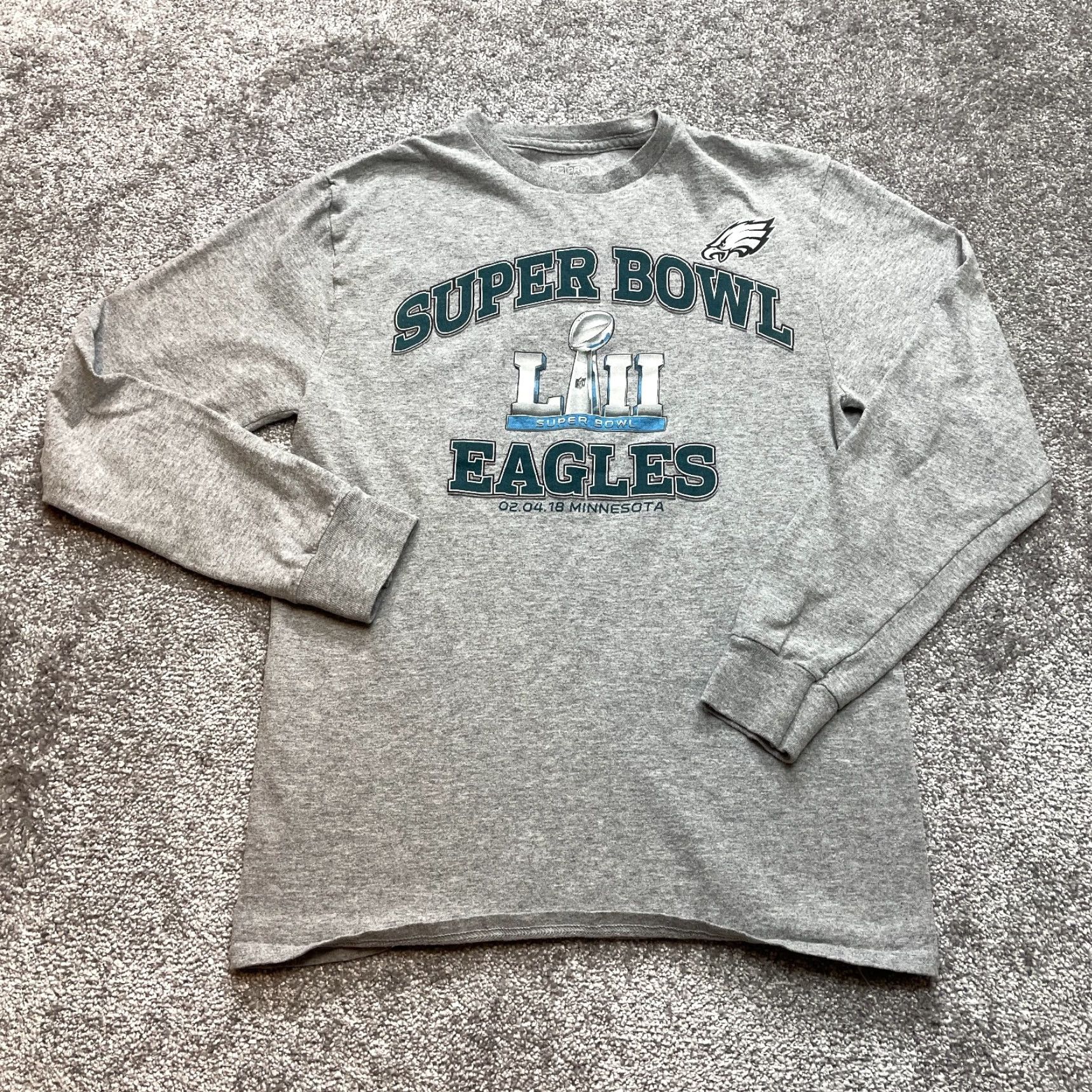 Vintage Fanatics Pro Line NFL Shirt Adult S Long Sleeve Gray Eagles Super Bowl LIV Shirt Mens Womens Unisex T-Shirt Logo Lined Size US S / EU 44-46 / 1 - 2 Thumbnail