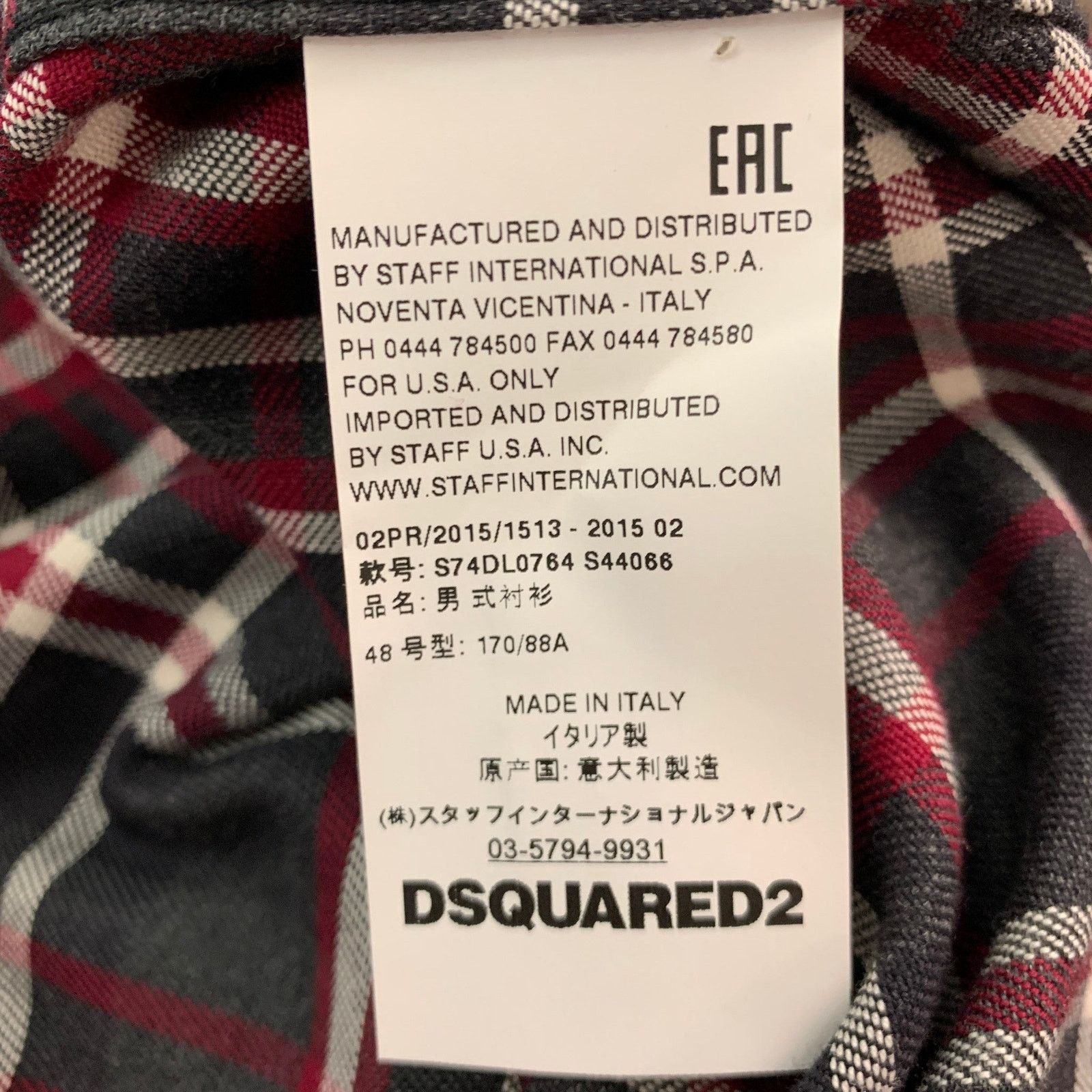 Dsquared2 Size S Grey Black Red Plaid Cotton Tuxedo Long Sleeve Shirt Size 48R - 8 Thumbnail
