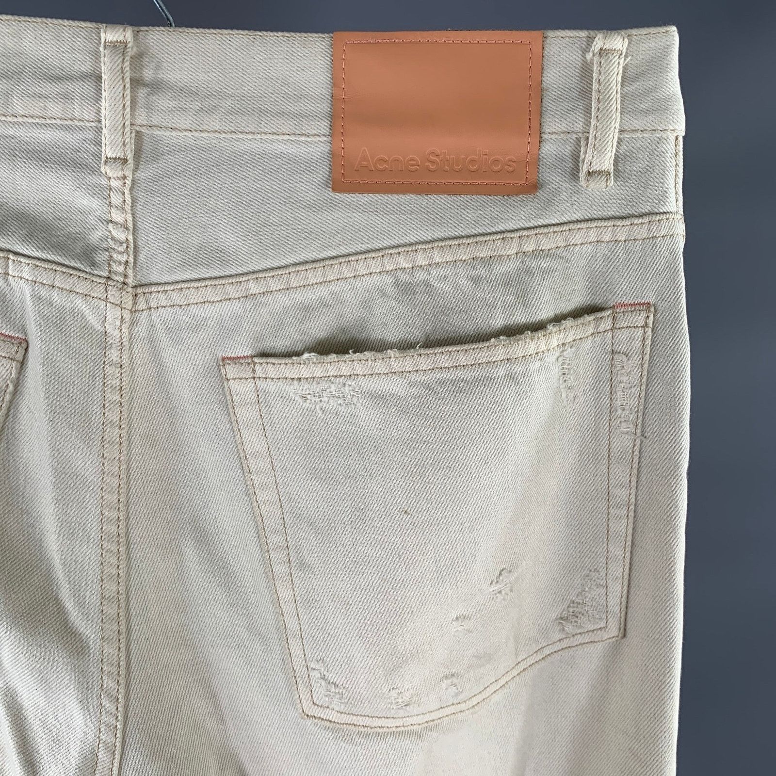 Acne Studios ACNE Size 32 Cream Distressed Cotton Flare Cut Jeans Size US 32 / EU 48 - 2 Thumbnail