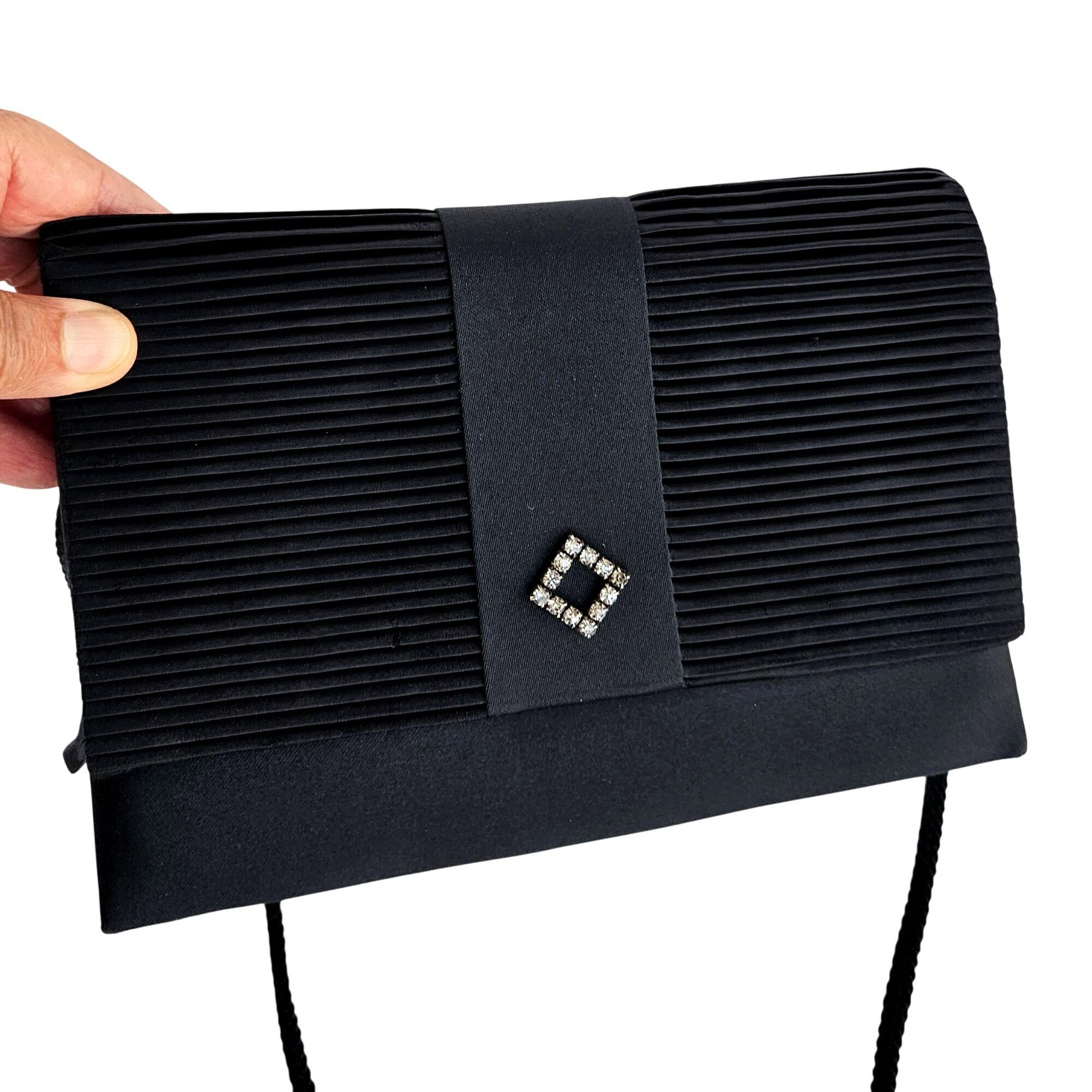 Other Vintage La Regale Black Pleated Satin Clutch Crossbody w/ Rh Size ONE SIZE - 9 Thumbnail