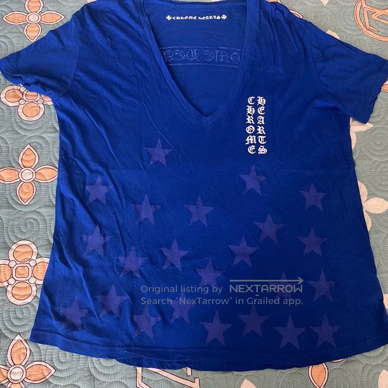 CHROME HEARTS Size S Klein blue star Sanskrit scroll V-neck