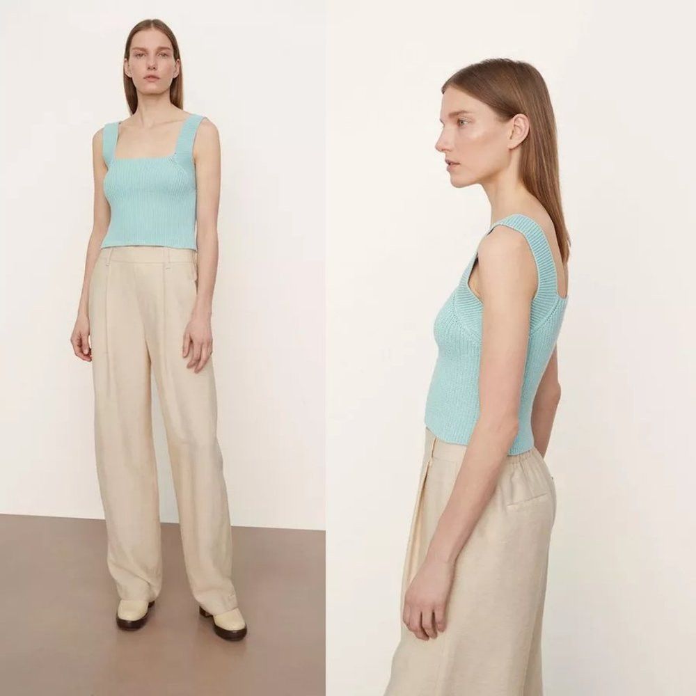 Vince NWT New $245 Vince Knit Square-Neck Pale Blue Cotton Camiso Size M / US 6-8 / IT 42-44 - 2 Thumbnail