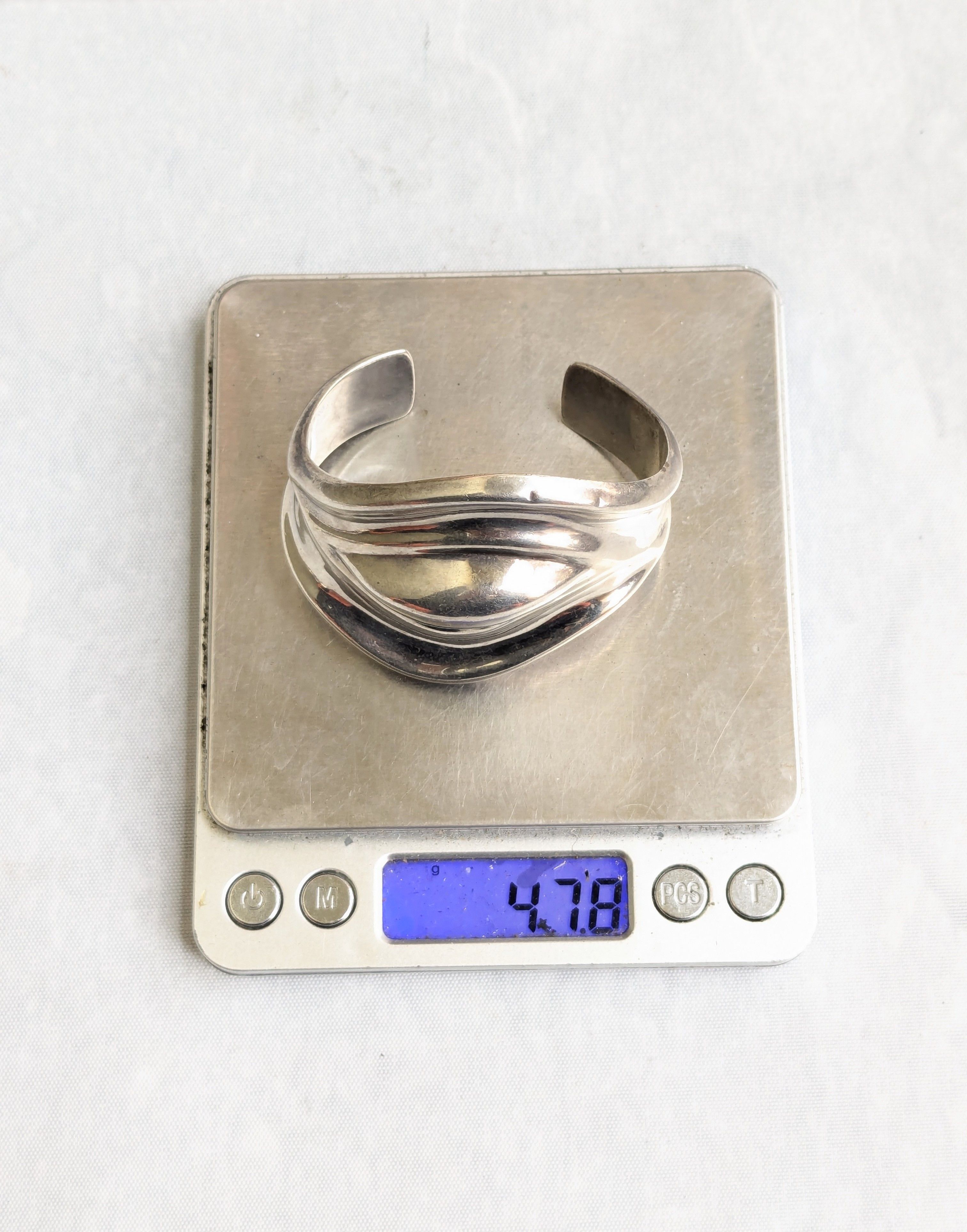 Jewelry Vintage Taxco Sterling Silver Cuff Bracelet Abstract Modern Size ONE SIZE - 11 Thumbnail