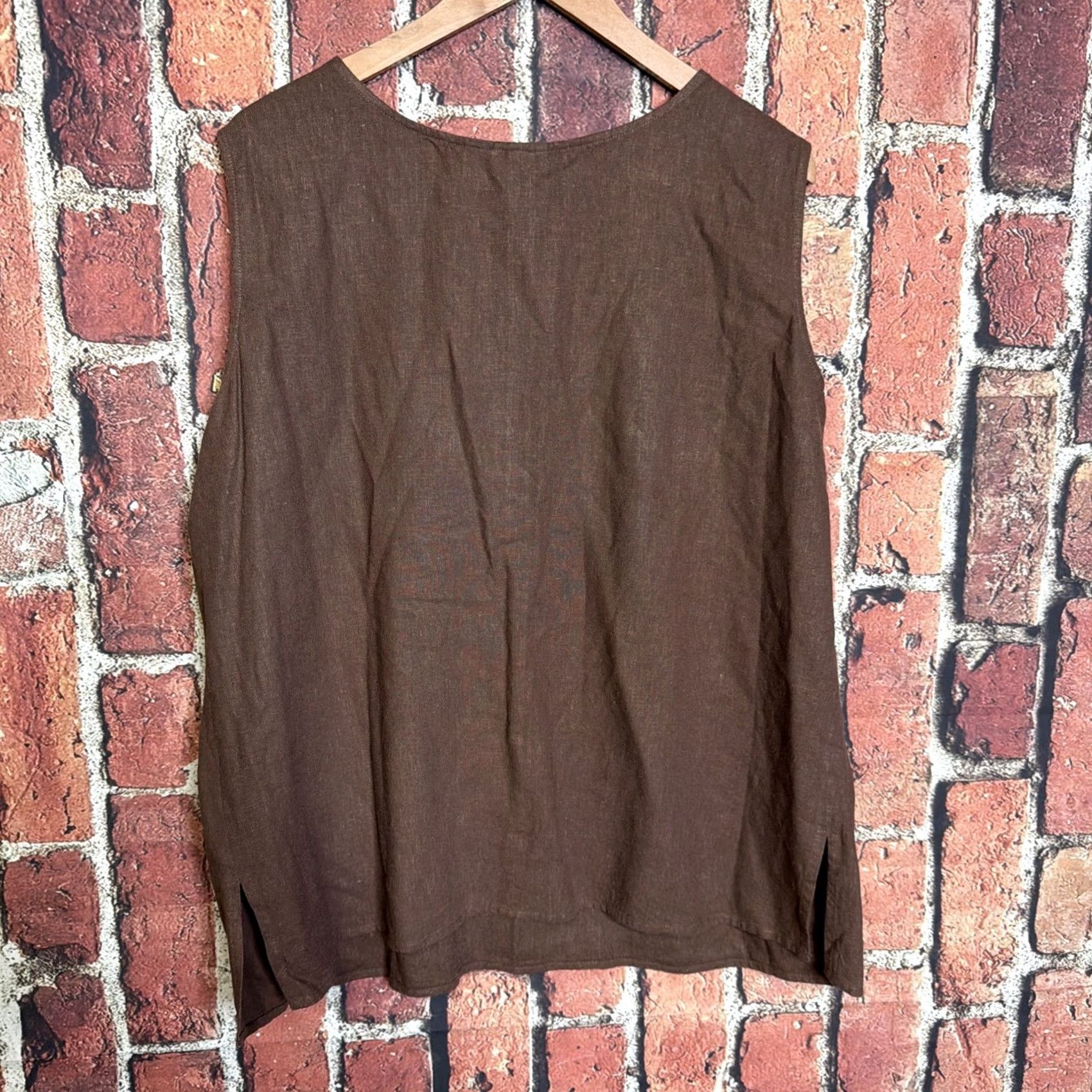 Vintage VINTAGE Rabbit Designs Tank Womens Linen Blend Brown 18W Plus Size High Neck Sleeveless Top Size XXL / US 16-18 / IT 52-54 - 3 Thumbnail