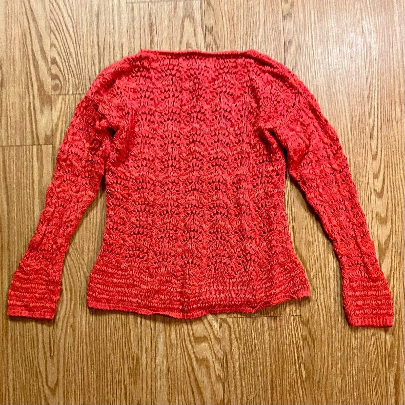 Chicos Chicos Bright Red Crochet Knit Sweater Top Womens 1 Medium Size M / US 6-8 / IT 42-44 - 6 Thumbnail