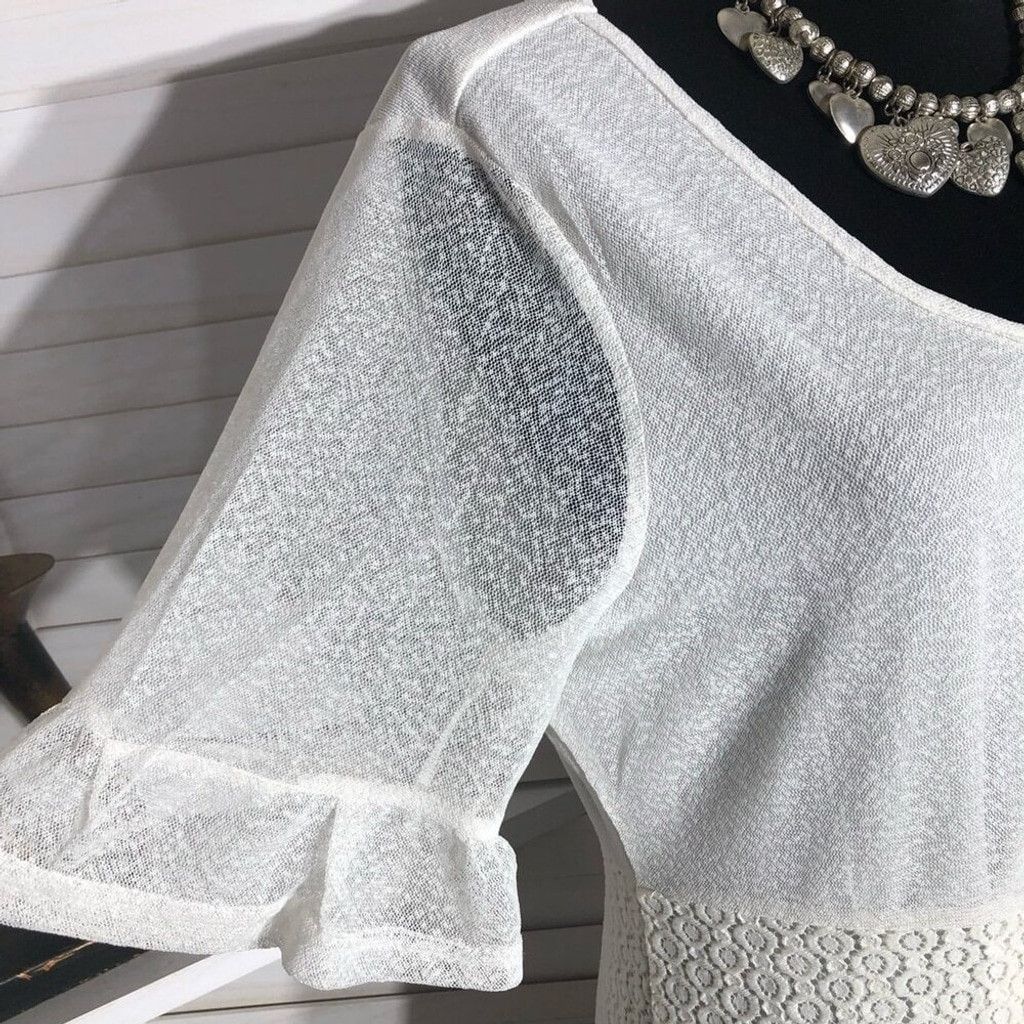Vintage Y2K-Style Dress Fluttered Sleeves Sheer Lace Floral White M Size L / US 10 / IT 46 - 5 Thumbnail