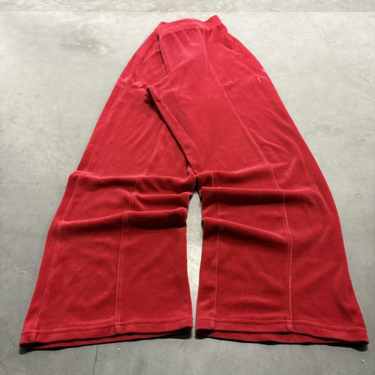 Vintage Crazy Vintage Y2K/2000s Super Baggy Wideleg Red Velour Velvet Sweatpants! Size US 36 / EU 52 - 2 Thumbnail