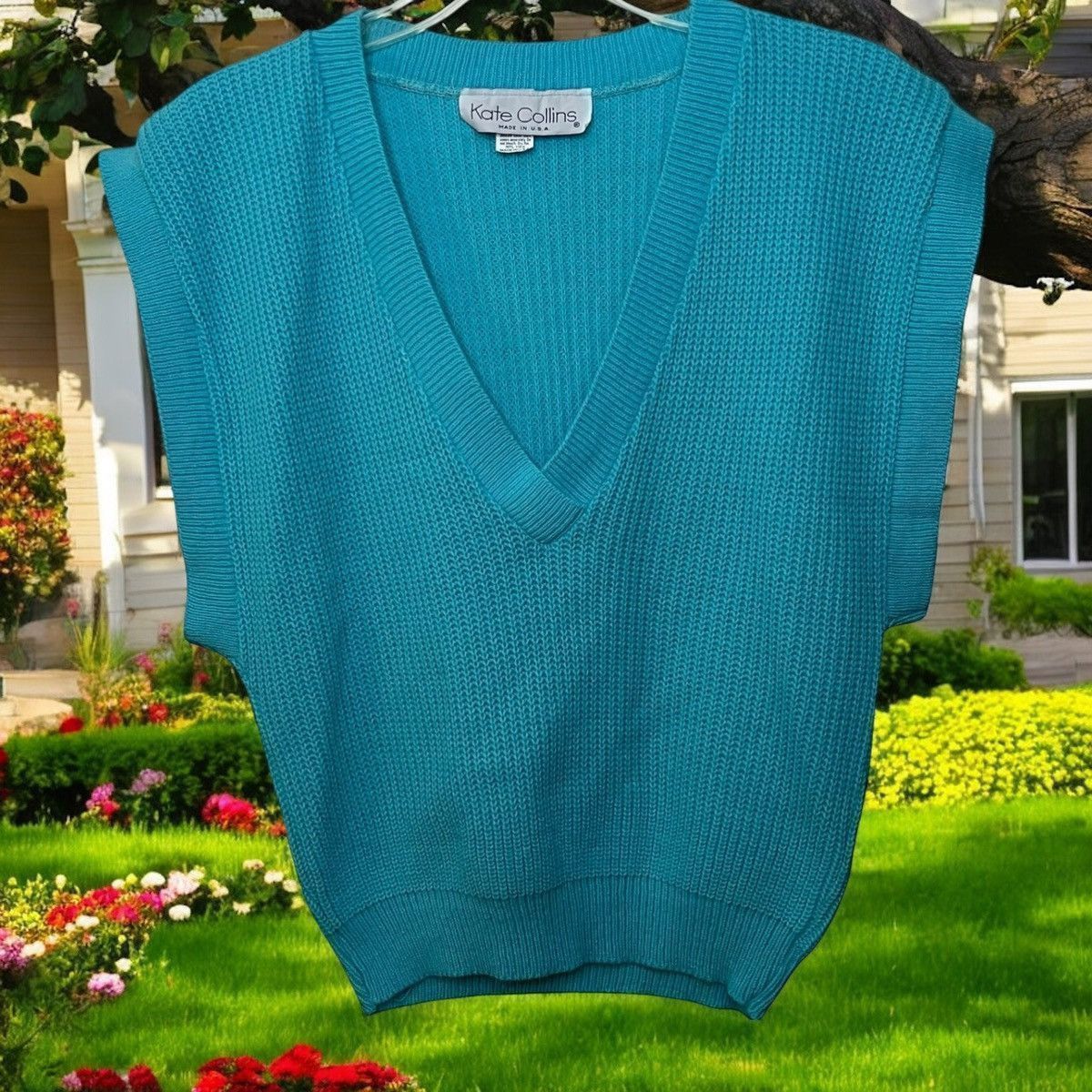 Vintage 70s/80s Kate Collins V Neck Oversized Sweater Vest Sz S/M/L Size M / US 6-8 / IT 42-44 - 1 Thumbnail