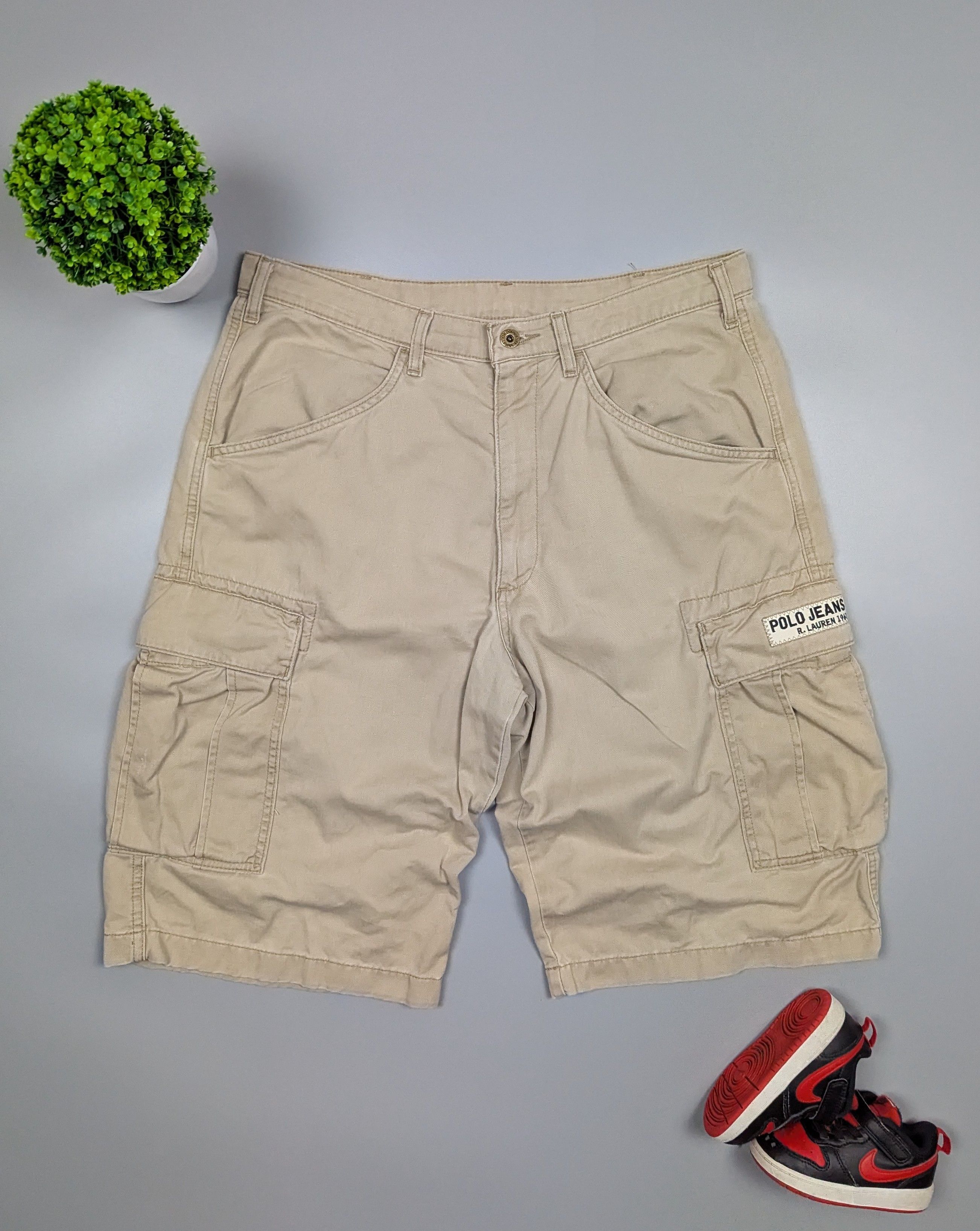 Polo Ralph Lauren × Vintage POLO Ralph Lauren Jeans Beige Cargo Buggy Freighter Shorts Size US 33 - 1 Thumbnail