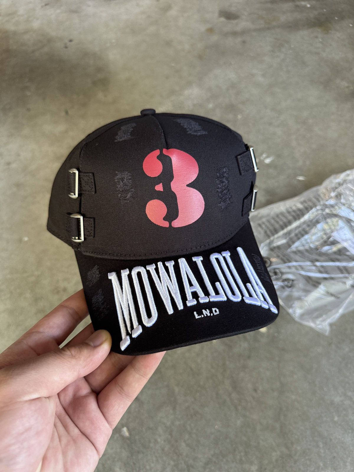 Mowalola Mowalola London 3 Distressed Buckle Hat Cap Black | Grailed