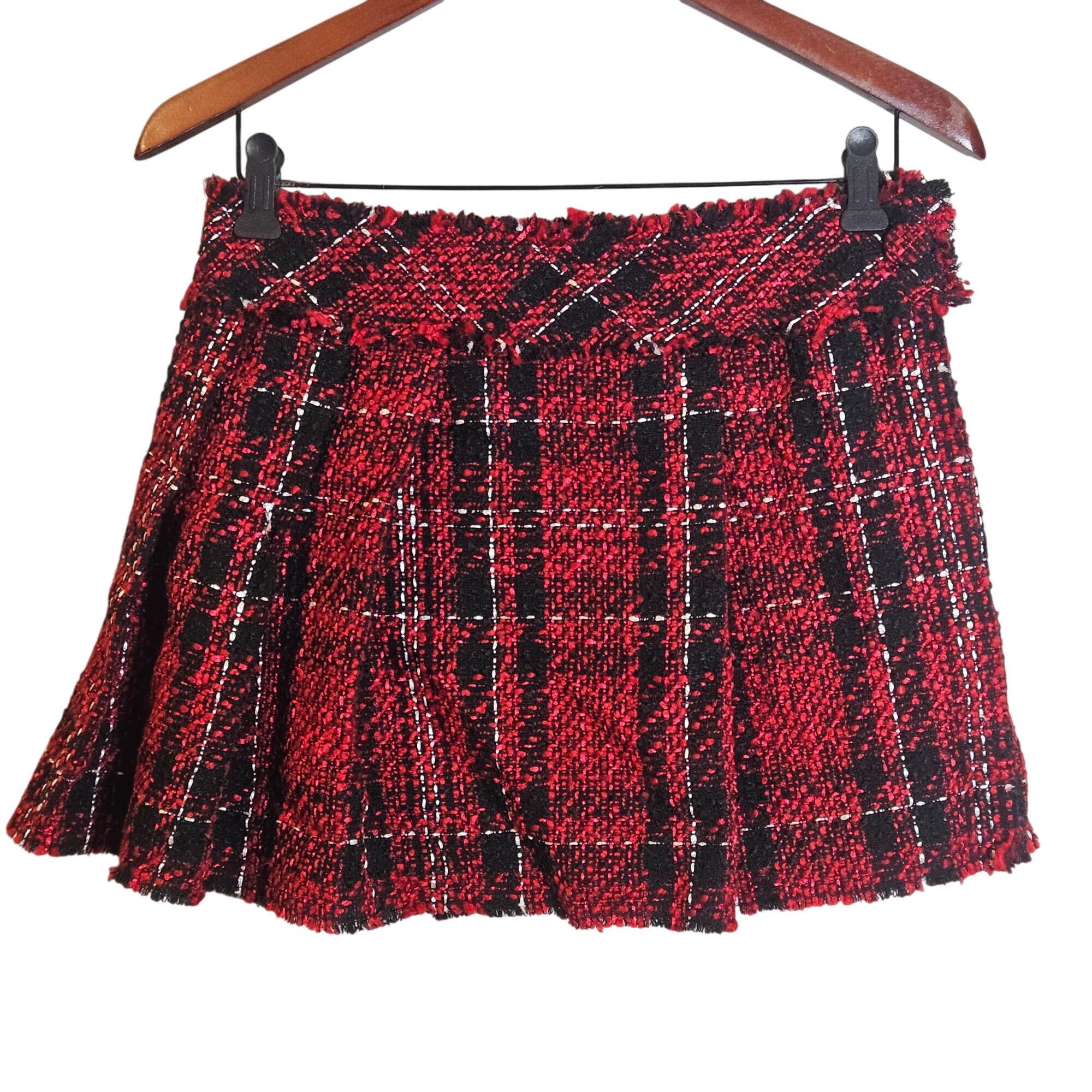 NBD NBD Women’s Tweed Mini Skirt Red Black S Plaid Y2K Dark Acad Size 27" / US 4 / IT 40 - 3 Thumbnail