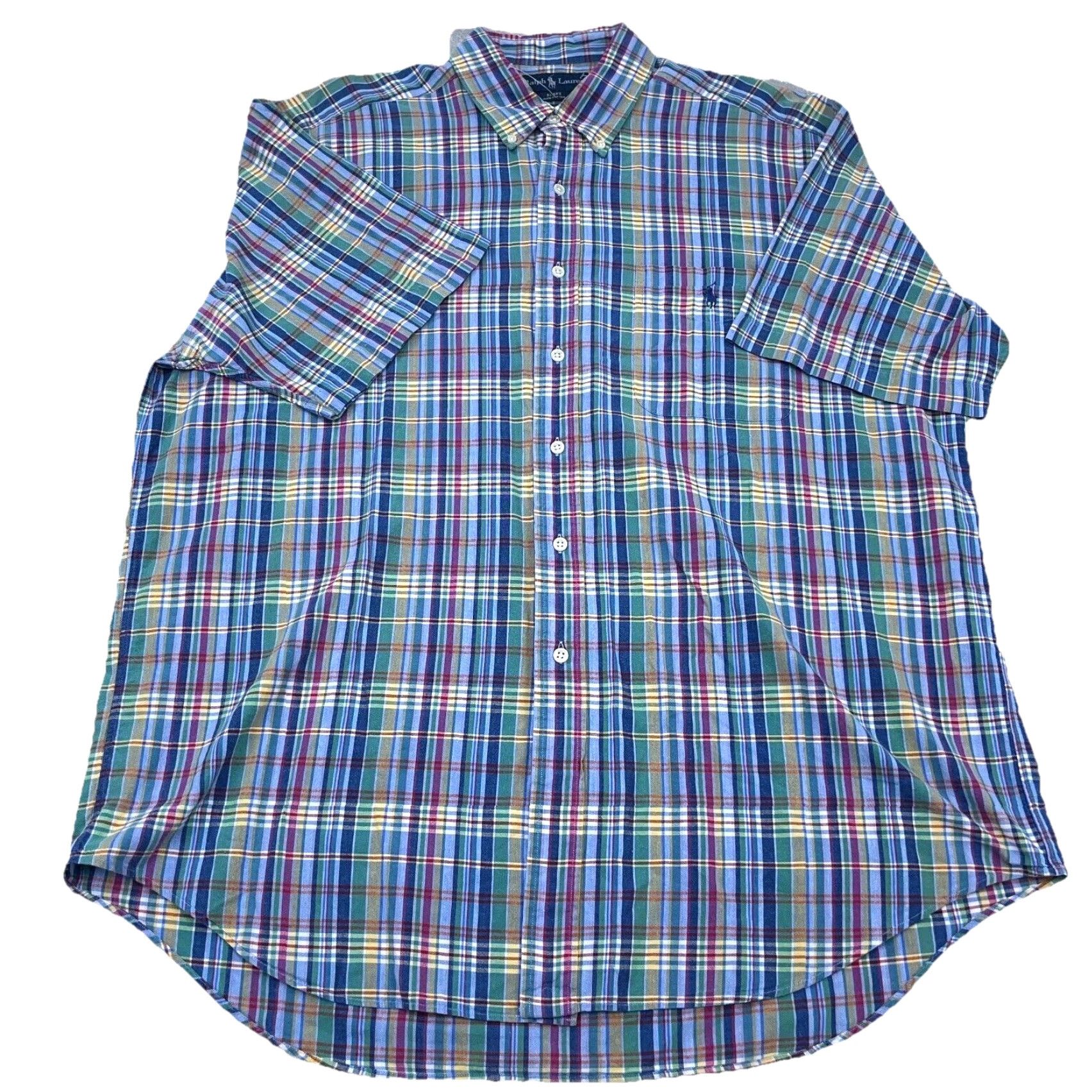 Ralph Lauren VINTAGE Ralph Lauren Men XL Button-Up Shirt Plaid Short Sleeve Blue Pink Casual Office Party Size US XL / EU 56 / 4 - 2 Thumbnail