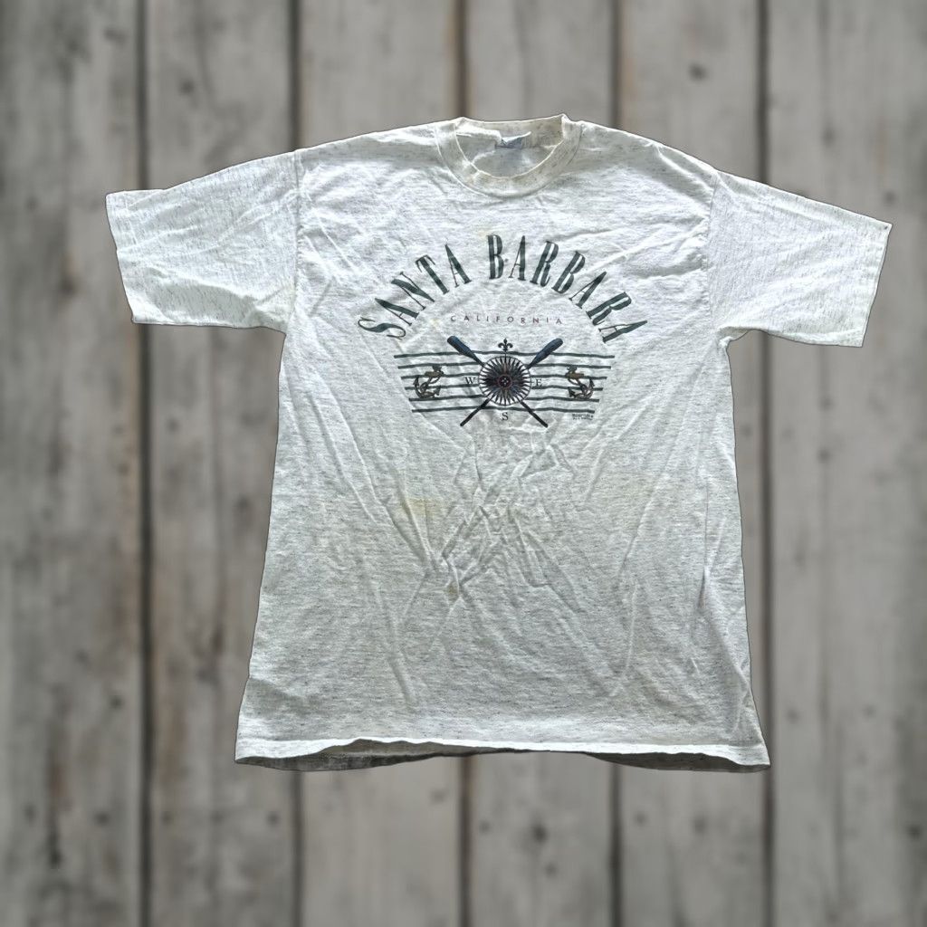 Nautica VINTAGE Santa Barbara Shirt Mens Large White Speckle Nautical Graphic 90s SS y2k Size US L / EU 52-54 / 3 - 1 Thumbnail