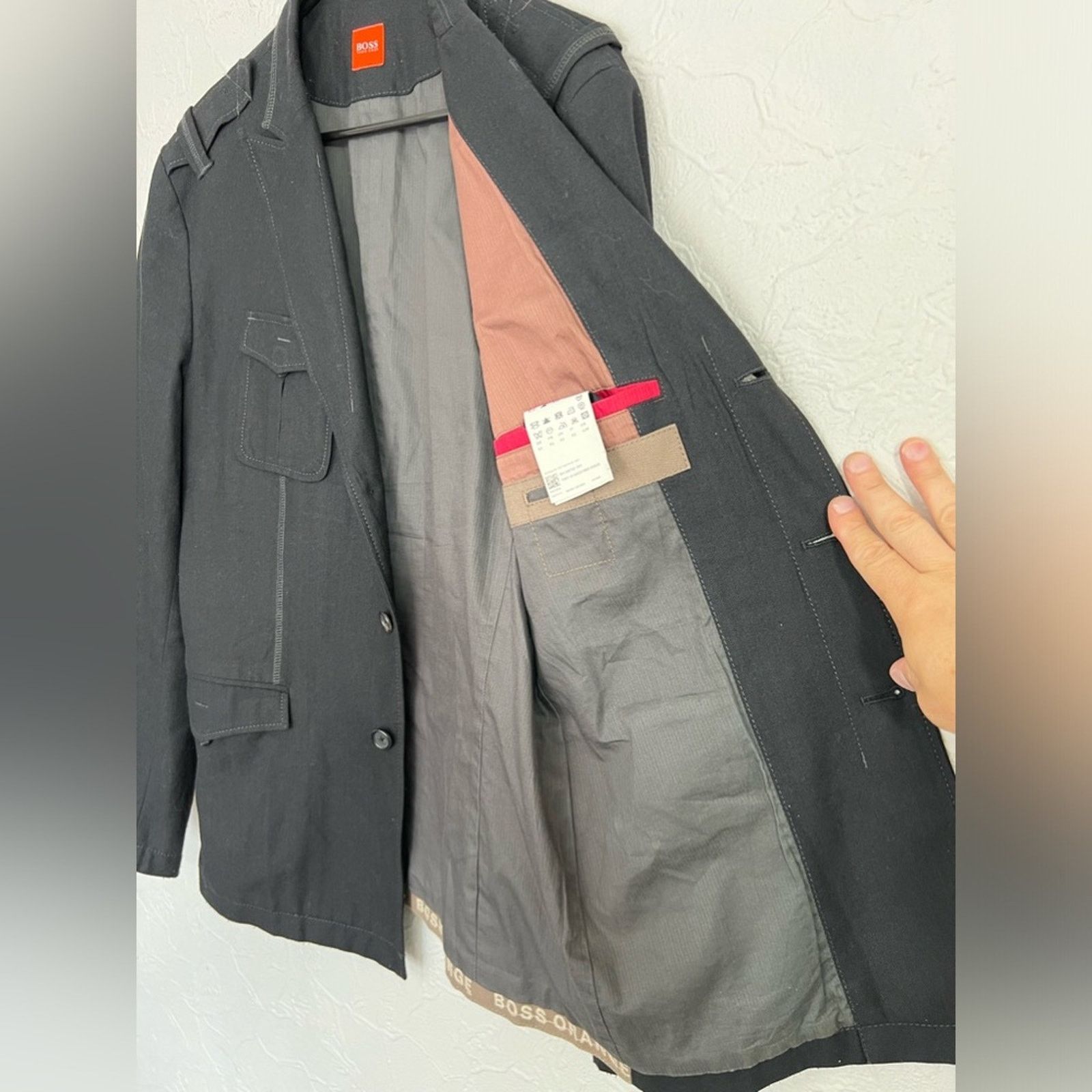 Hugo Boss 42R Hugo Boss Orange Jacket Black Wool Blend Military NICE Size 42R - 8 Thumbnail