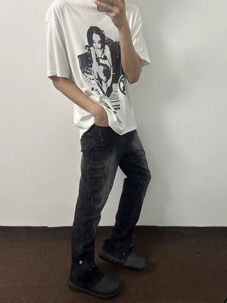 Designer × Jean × Vintage Street Hip Hop Micro Flare Ribbed Y2K Jeans Size US 30 / EU 46 - 4 Thumbnail