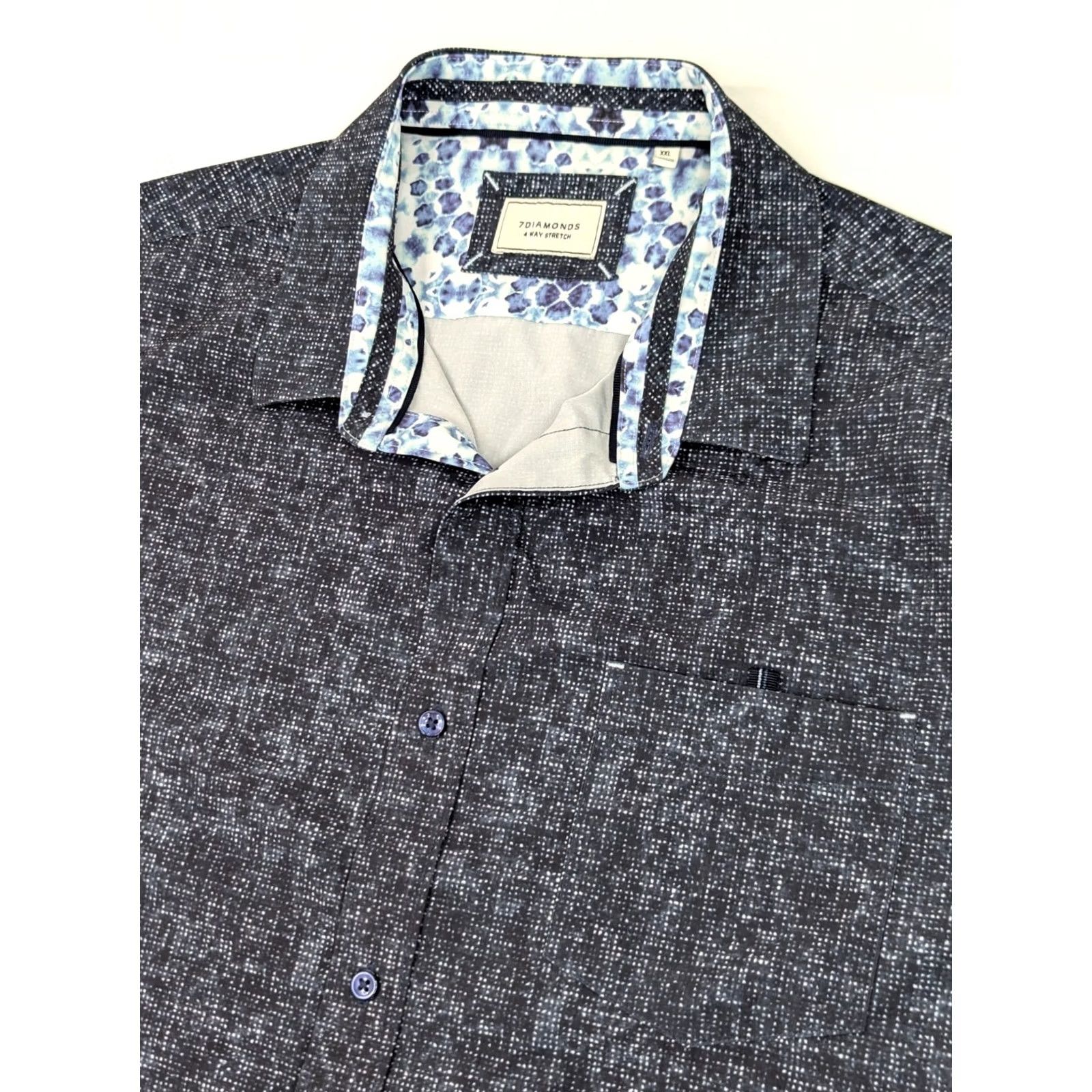 Vintage 7 Diamonds Ocean Drive Button-Up Short Sleeve Shirt Men 2XL Blue Geometric Casual Business Size US XXL / EU 58 / 5 - 3 Thumbnail