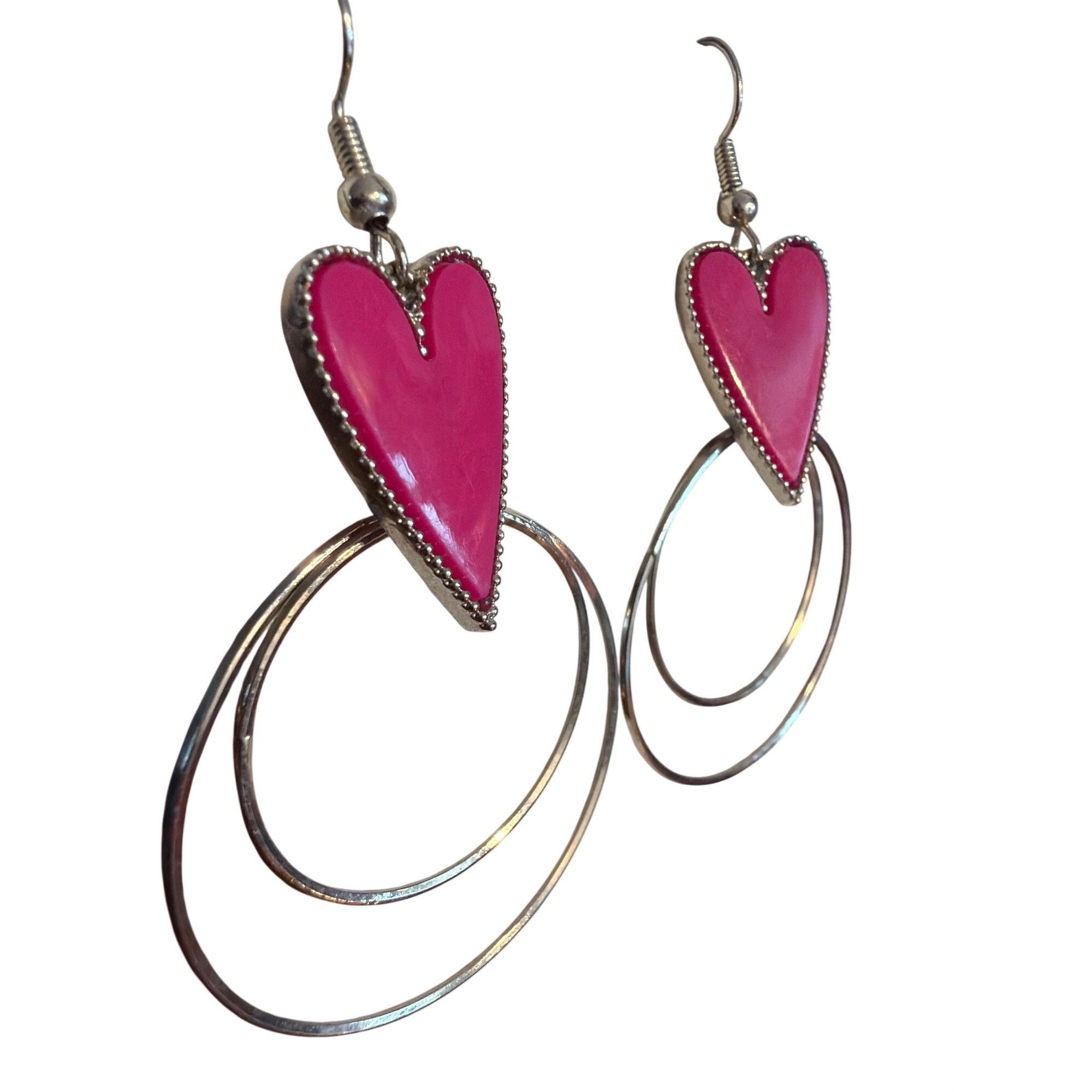 Other Paparazzi Kiss Up Silver Tone Pink Heart Dangle Earrings Hoo Size ONE SIZE - 2 Thumbnail