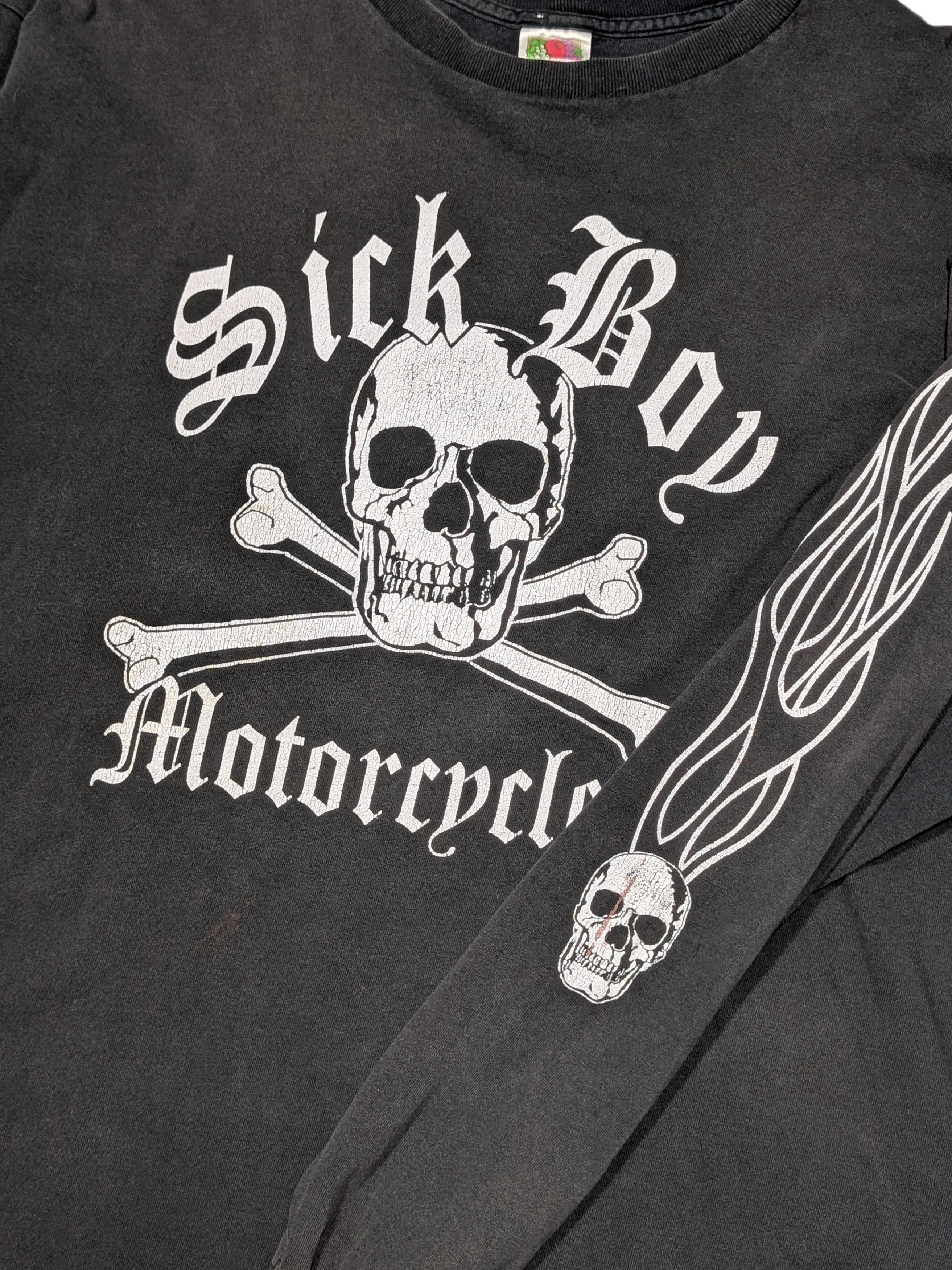 Vintage 90s Sick Boy Motorcycles Skull Crossbones Long Sleeve Tee Size US XL / EU 56 / 4 - 3 Thumbnail