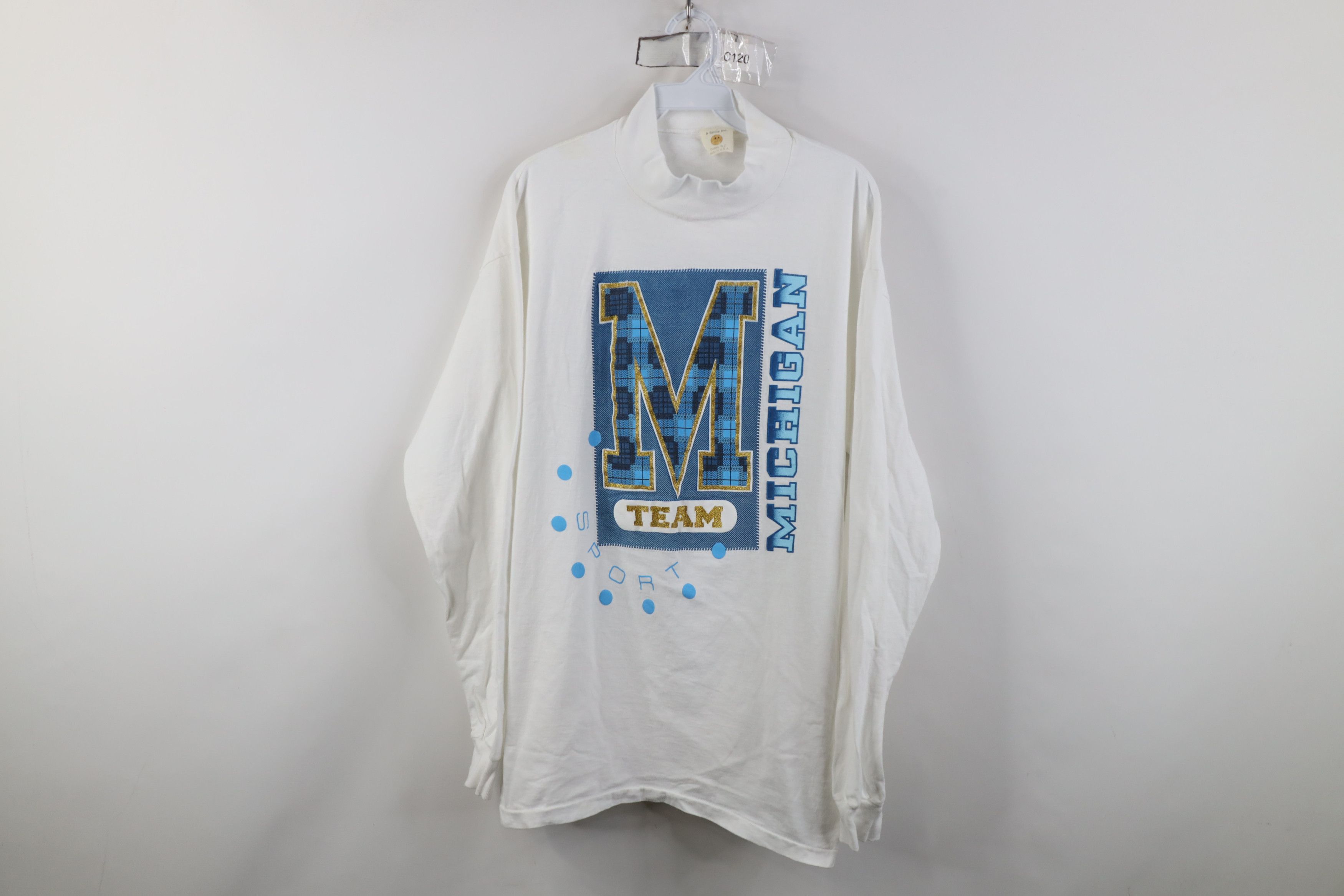Vintage Vintage 90s University of Michigan Mock Neck T-Shirt Size XL / US 12-14 / IT 48-50 - 1 Thumbnail