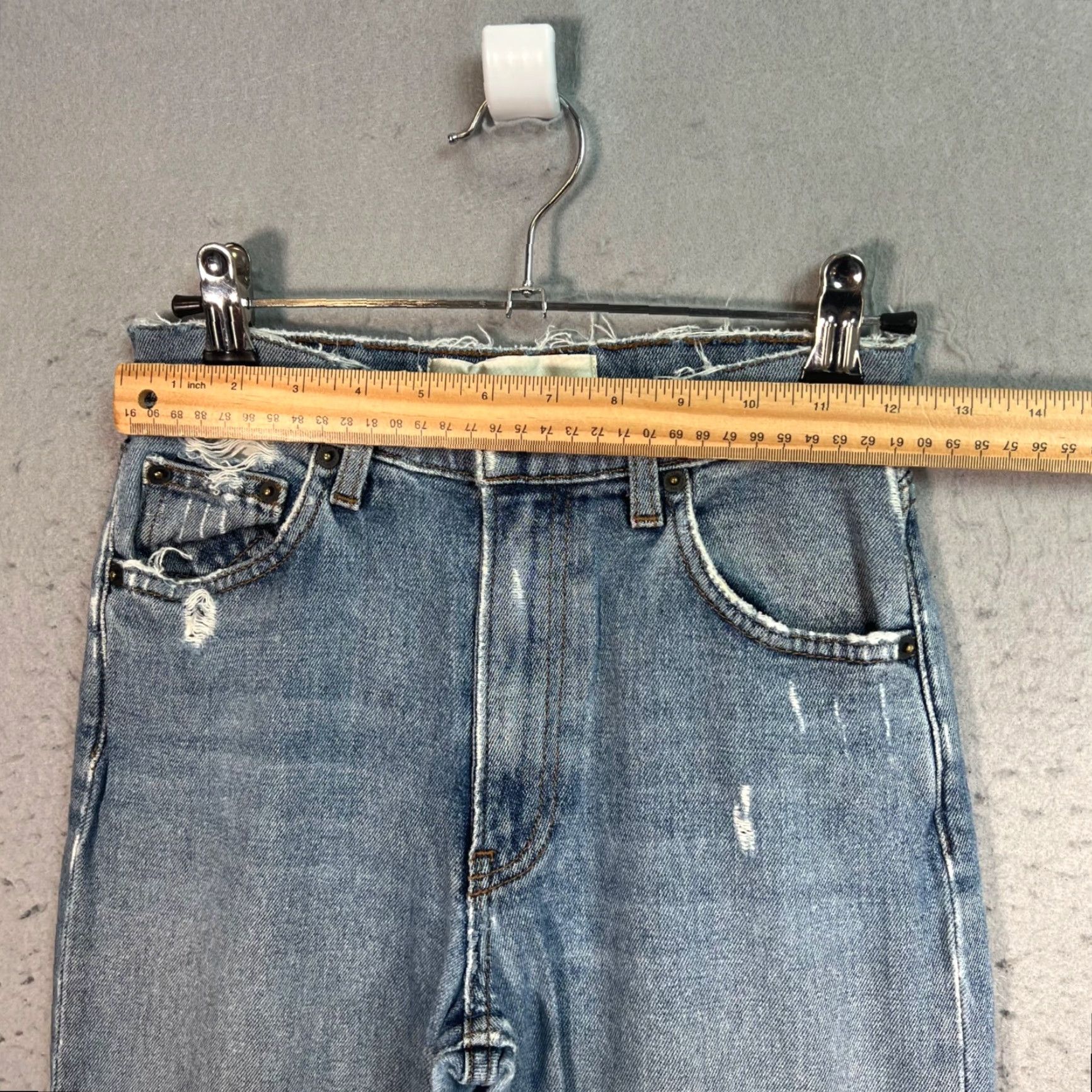 Reformation Reformation Jeans Perri Denim Distressed Blue 23 High-Rise Womens Straight Jeans Size 40" / US 18 - 7 Thumbnail