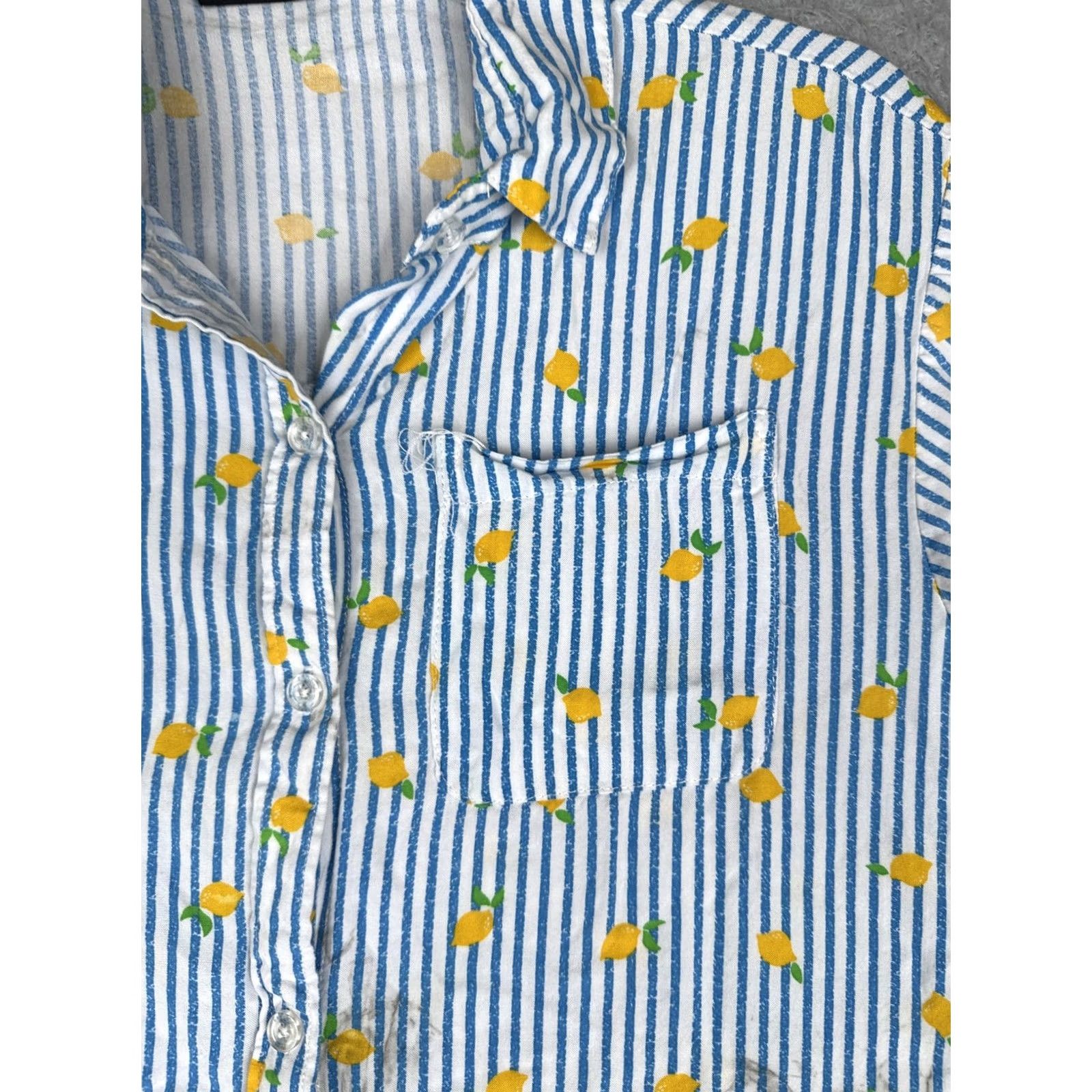Empyre Empyre Teens Medium Multicolor Short Sleeve Button-Up Shirt Lemon Print Striped Lightweight Casual Size M / US 6-8 / IT 42-44 - 7 Thumbnail