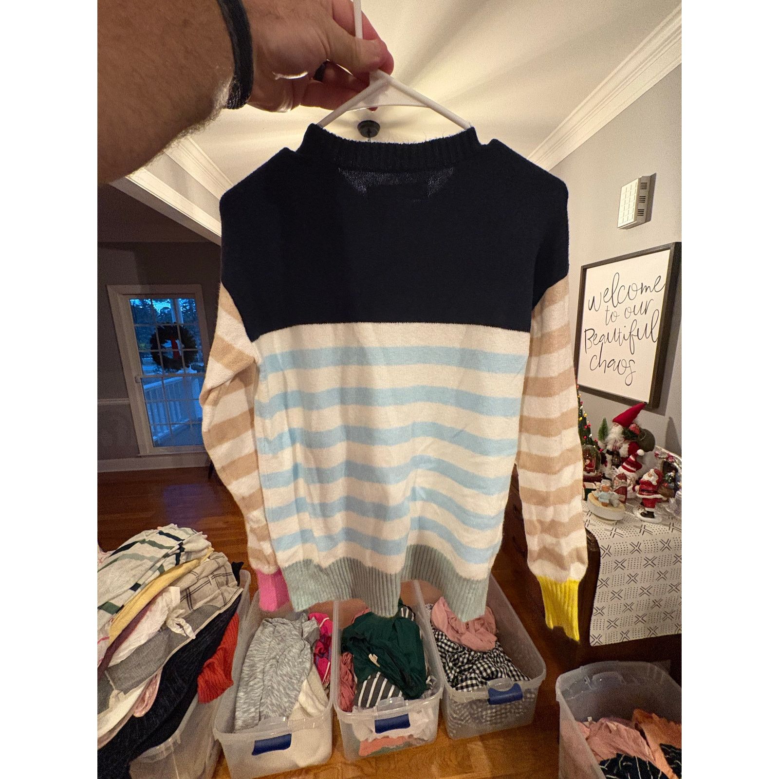 Loft LOFT Striped Colorblock Sweater Women’s Small Blue Tan Pink Size S / US 4 / IT 40 - 3 Thumbnail