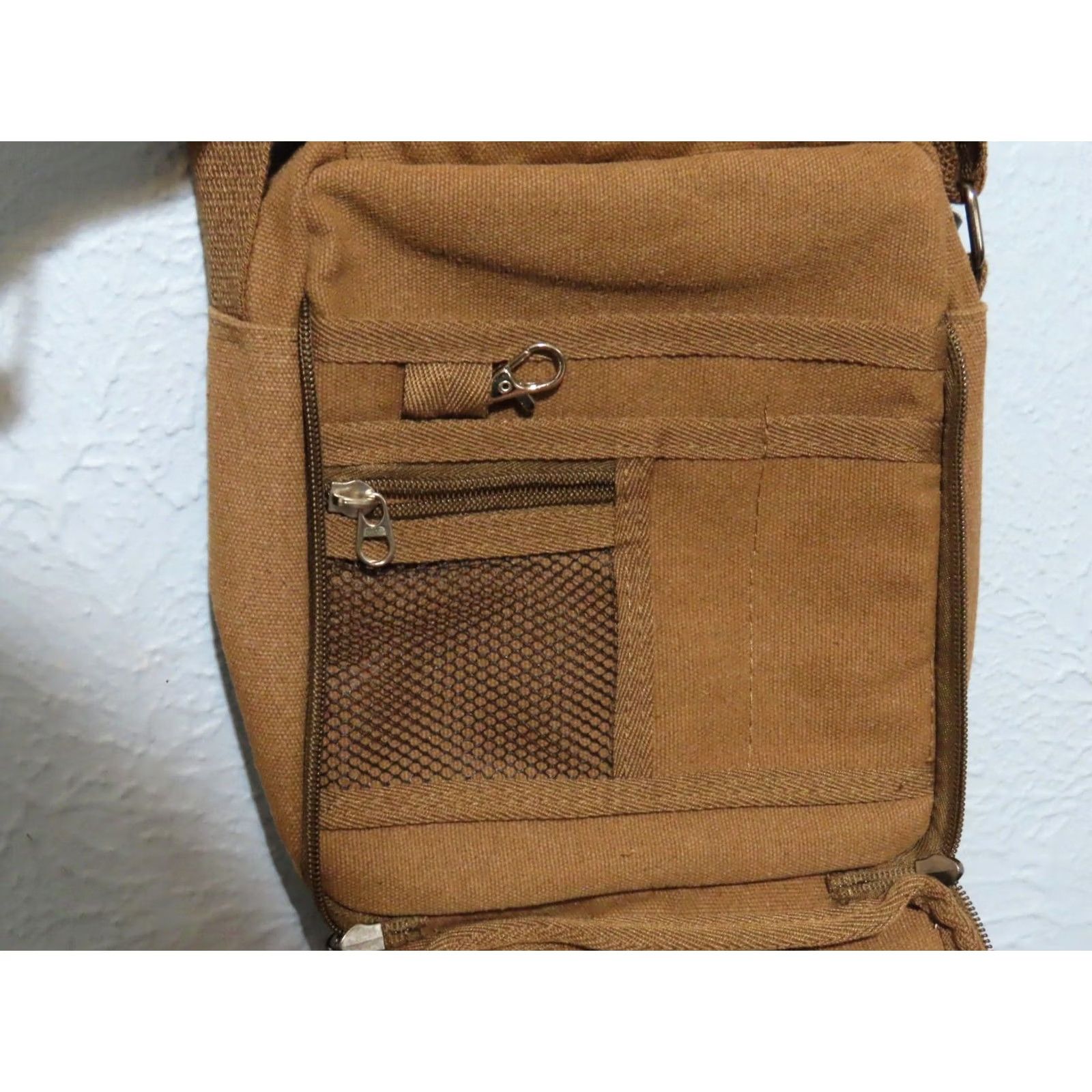 Messagerie Ru Yi Huang Crossbody Bag Brown Canvas 8 Pocket 8"x7"x2.5" | Medium Men Outdoor Adjustable Strap Snap Zip Pockets Style Crossbody Bag Size ONE SIZE - 7 Thumbnail