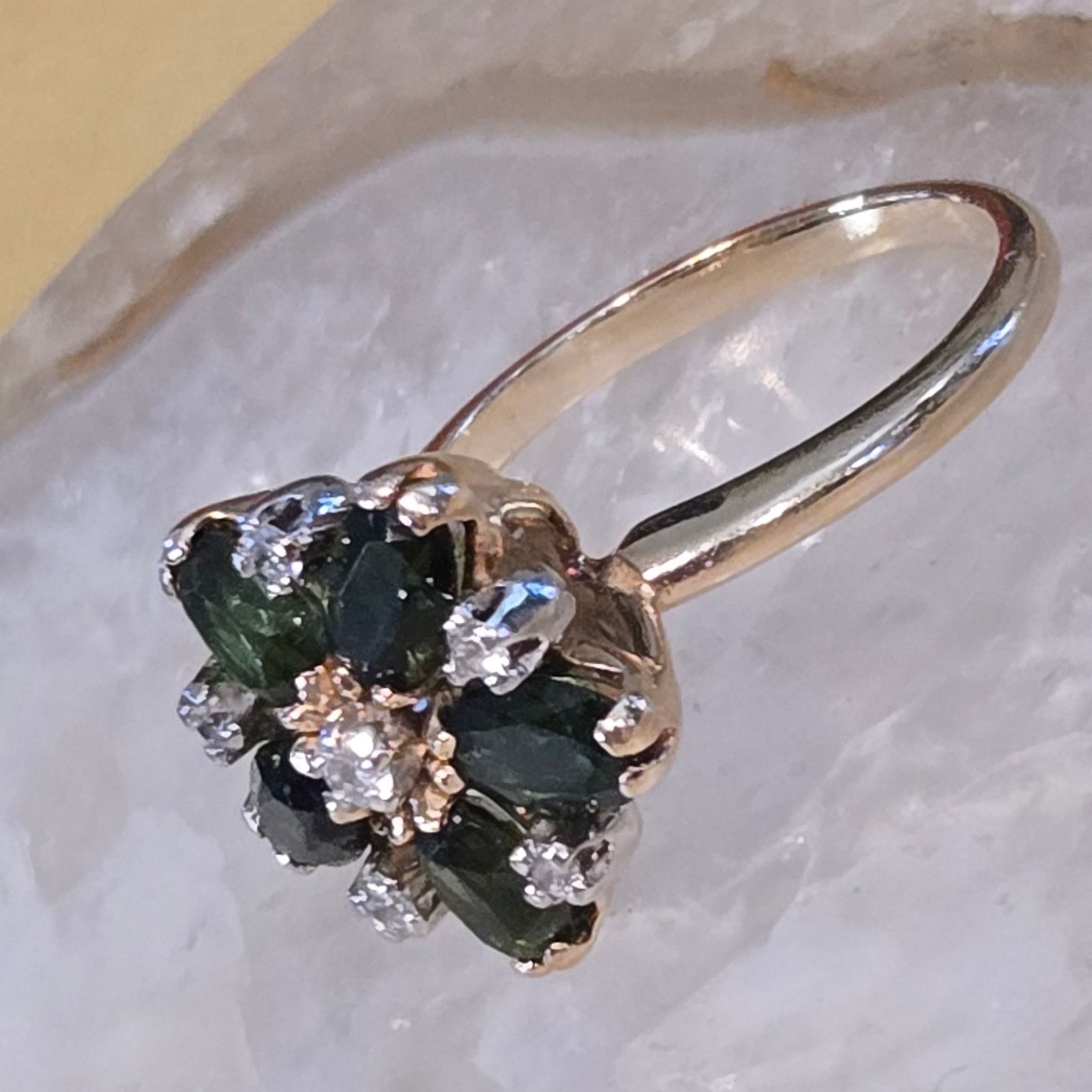 Hysteric Glamour 14K Yellow Gold Green Tourmaline & Diamond Daisy Cluster Size ONE SIZE - 4 Thumbnail