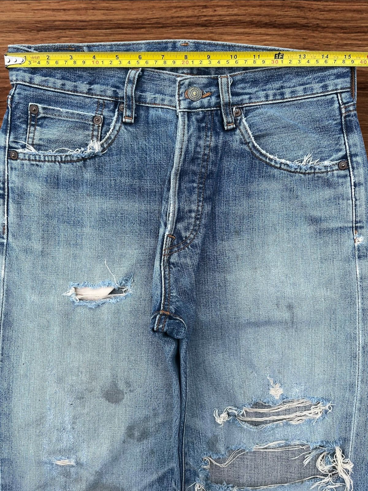 Japanese Brand × Jun Takahashi Vintage Japanese Blue Washed Buttonfly Ripped Selvedge Jeans Size US 30 / EU 46 - 16 Thumbnail