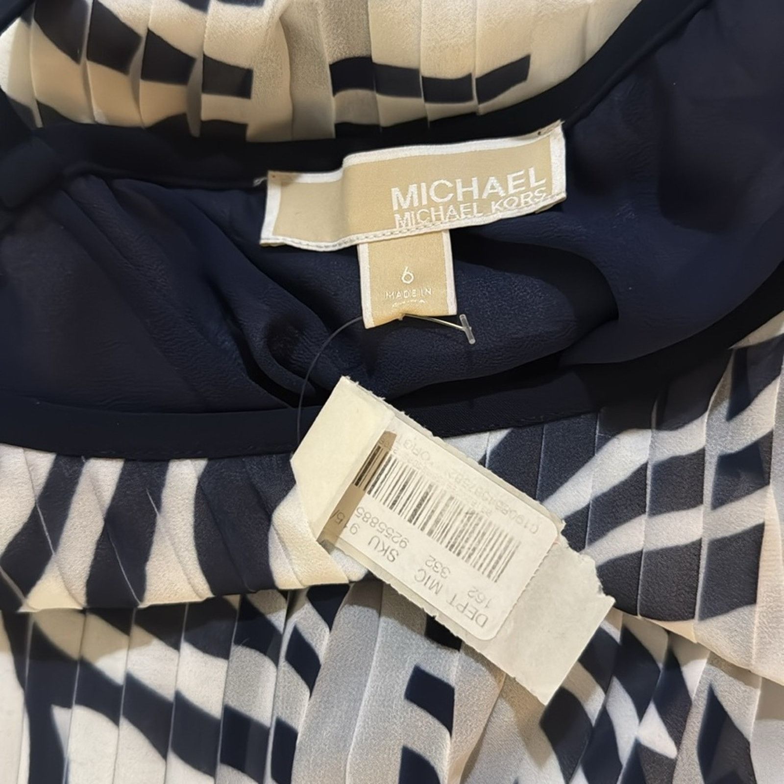MICHAEL Michael Kors True Navy Zebra Pleated Maxi Dress 6