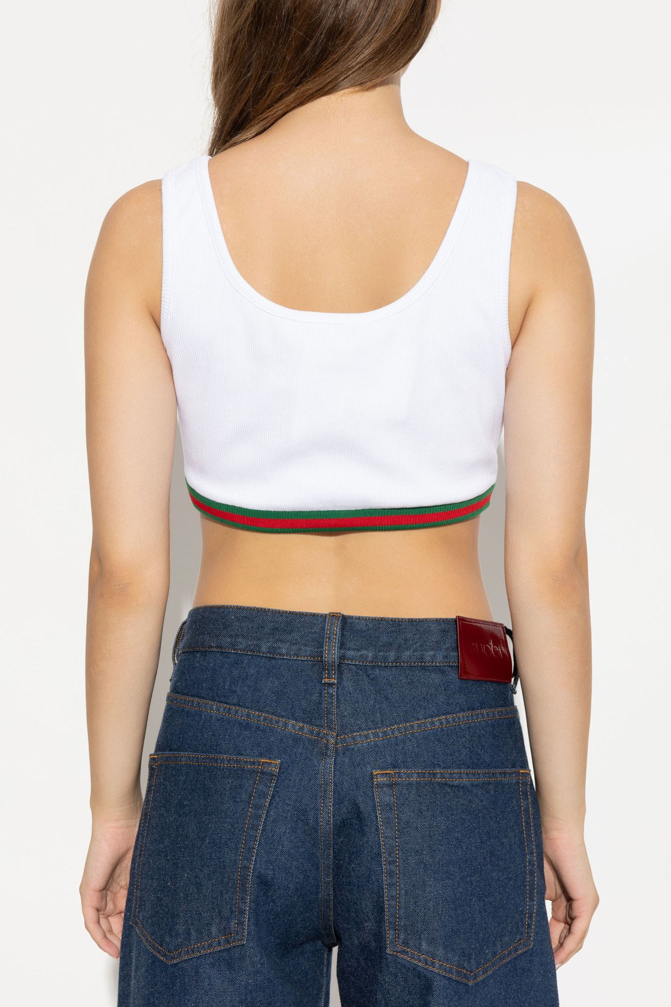 Gucci o1la5ras0526 Cotton Rib Crop Top With Web in White Size M / US 6-8 / IT 42-44 - 4 Thumbnail