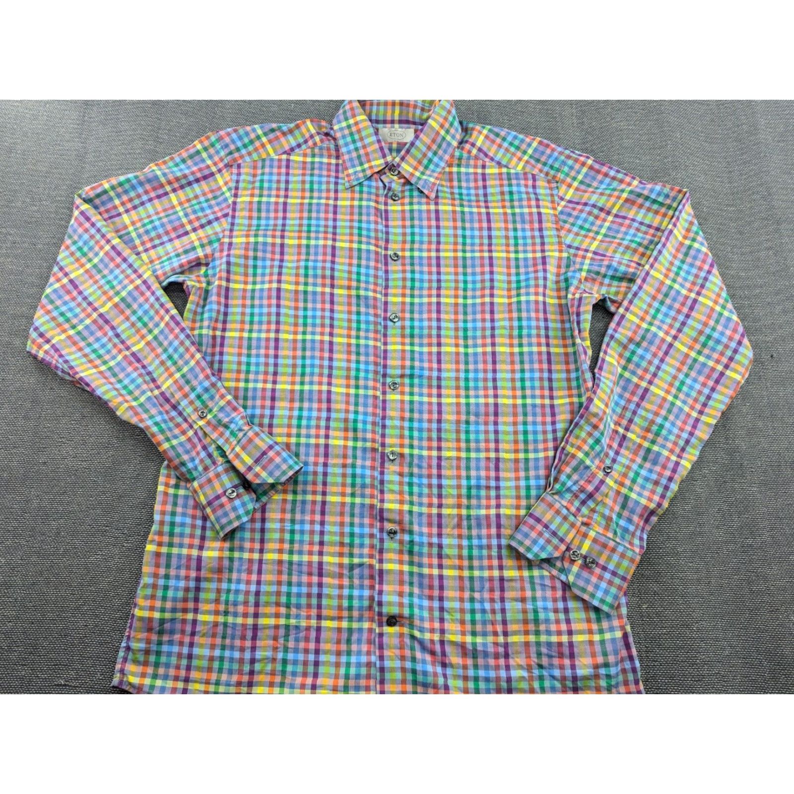 Eton ETON Mens Button-Up Shirt Size 41 Slim Multicolor Plaid Long Sleeve Casual Shirt Men’s Button Up Shirt Size US L / EU 52-54 / 3 - 2 Thumbnail
