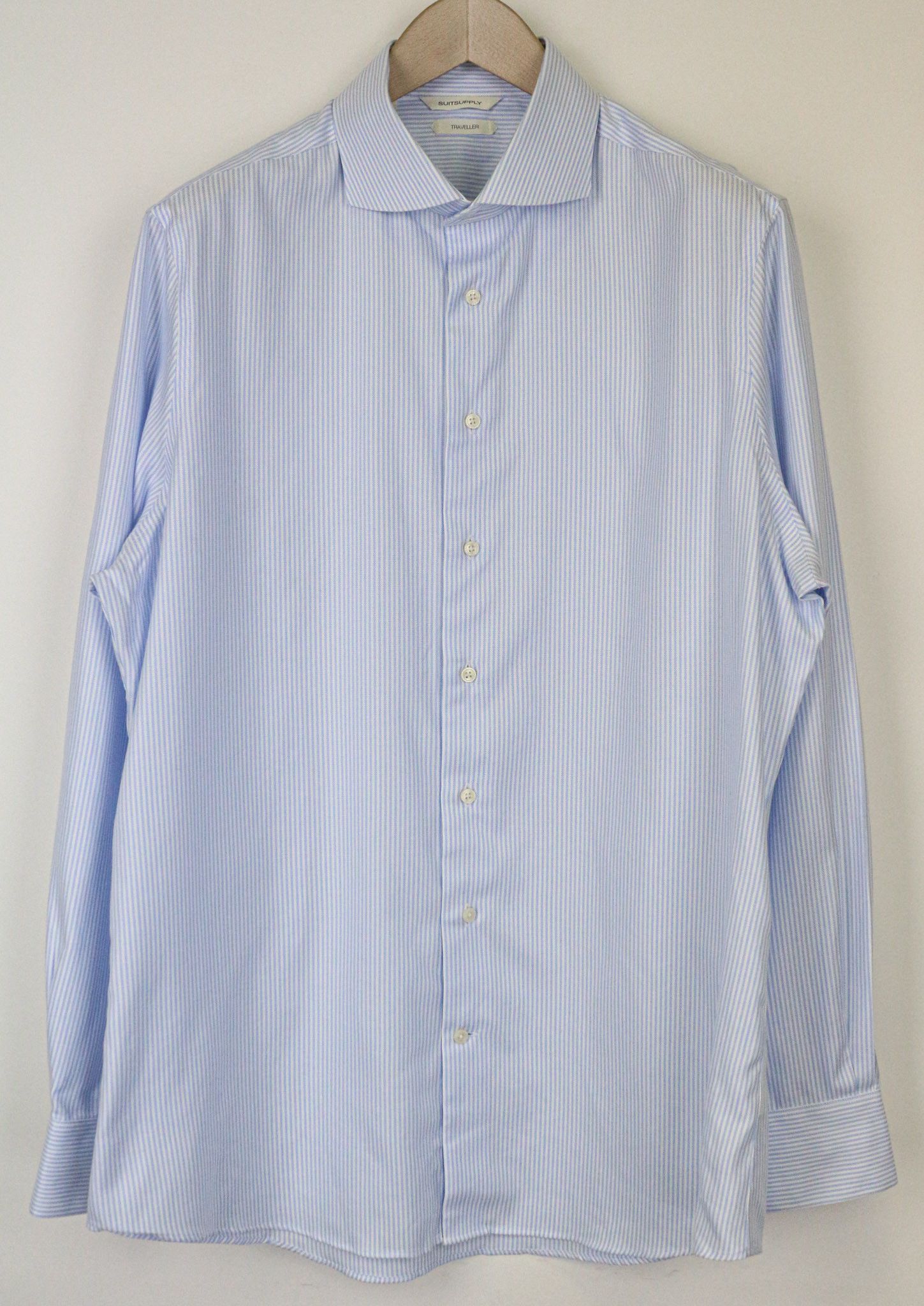 Suitsupply TRAVELLER 43/17 Extra Slim Blue Cotton Shirt 77612 Size 44R - 1 Thumbnail