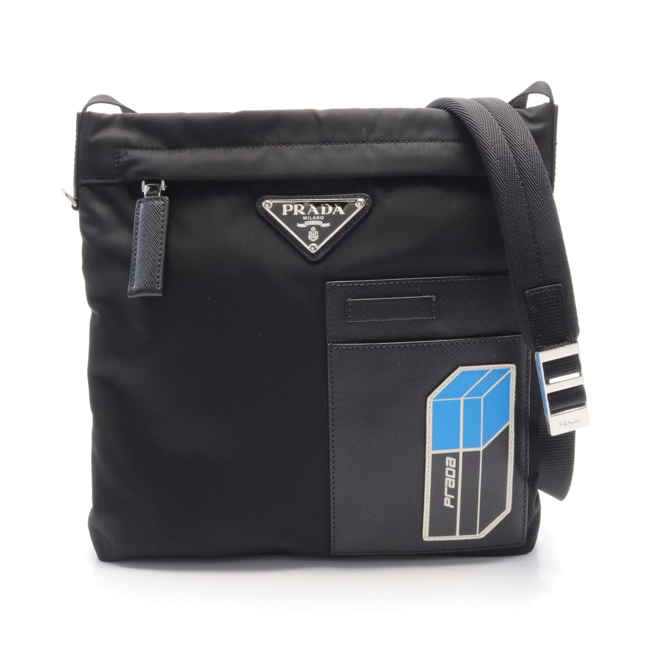 Prada Prada Tessuto Soft Shoulder Bag Nylon Leather Black Blue White Size ONE SIZE - 1 Thumbnail