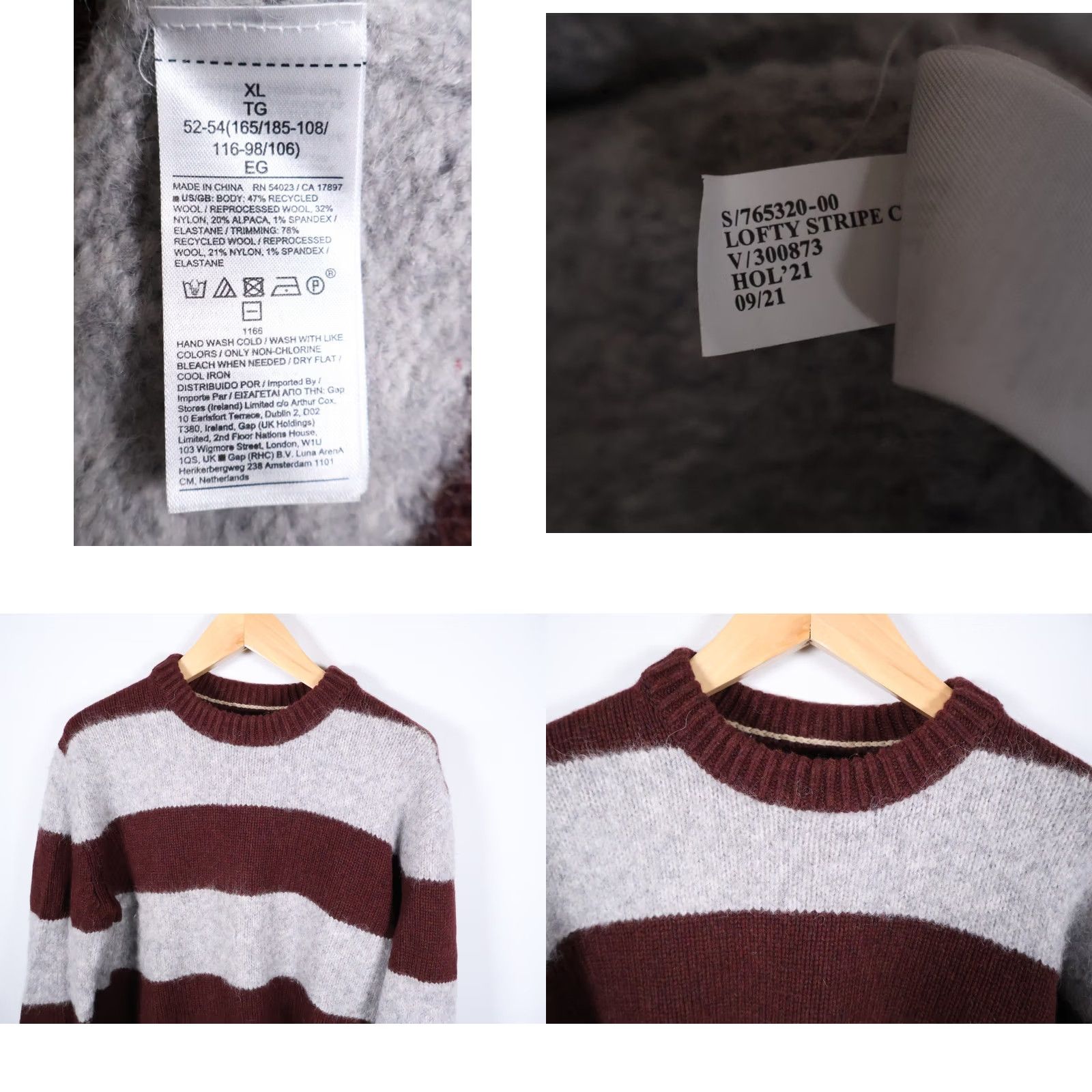 Banana Republic VINTAGE Banana Republic Sweater Mens XL Gray Red Striped Crewneck Wool Alpaca Heavyweight Fuzzy Knit Pullover Slub Hand Wash Only Size US XL / EU 56 / 4 - 8 Thumbnail