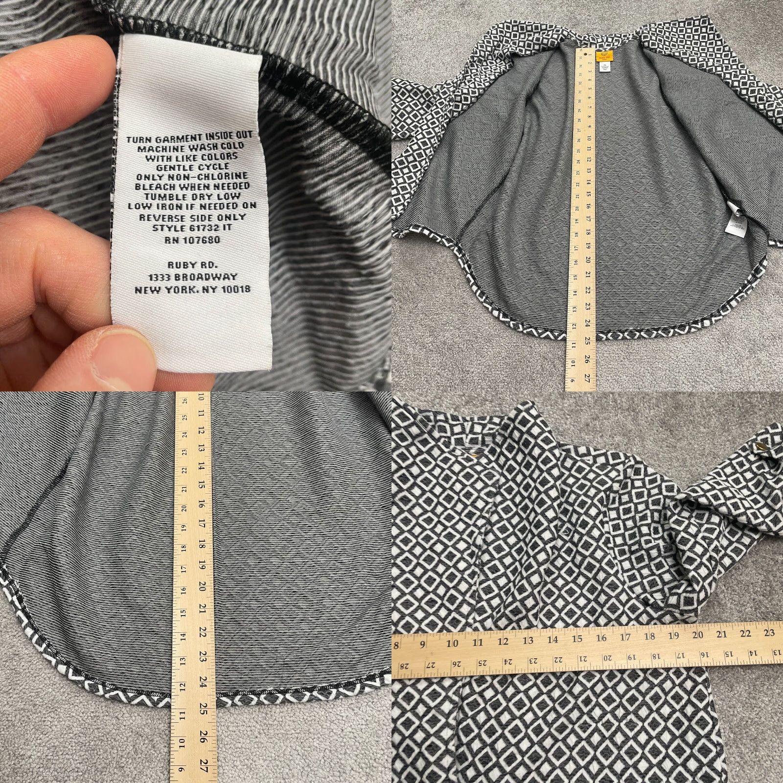 Vintage Ruby Rd. Diamond Pattern Open Jacket Womens PS Black White Stretch Casual Work Shirt Size S / US 4 / IT 40 - 8 Thumbnail