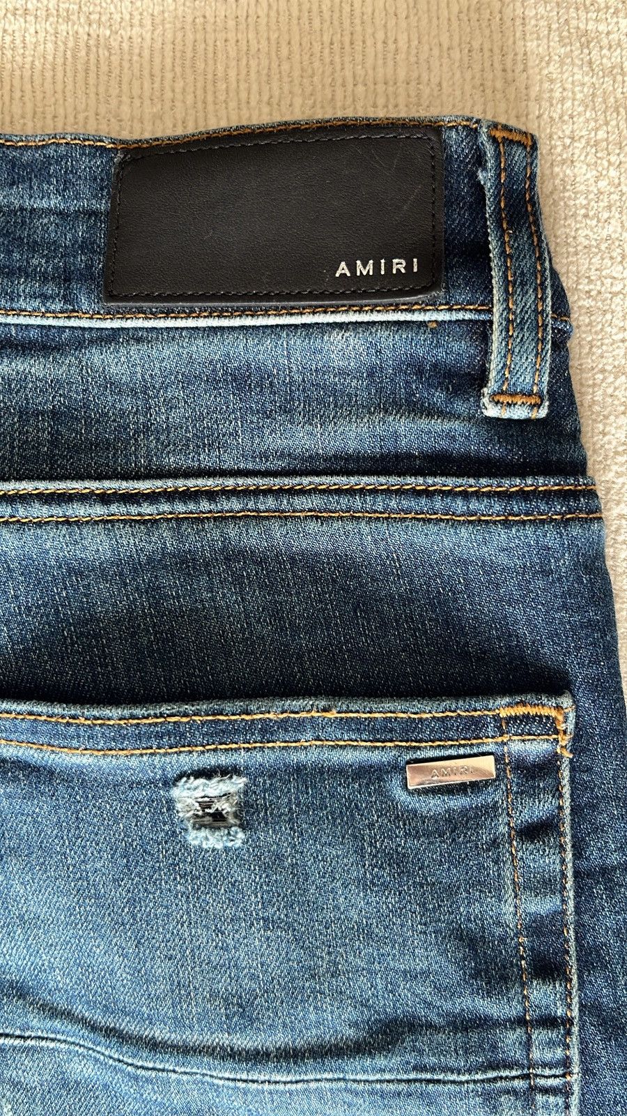 Amiri Amiri blue denim with distressed back leather patches Size US 32 / EU 48 - 5 Thumbnail