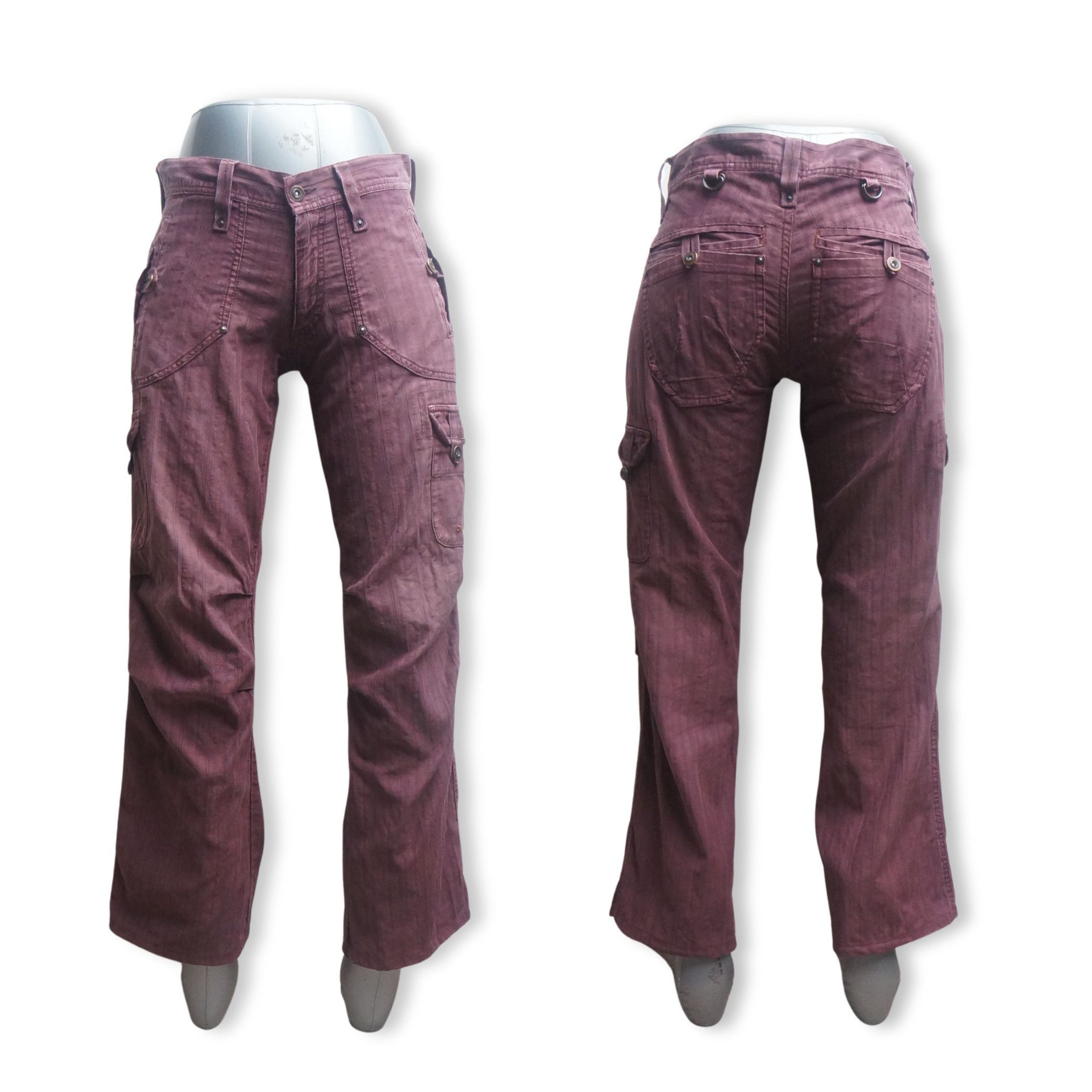 Japanese Brand × Vintage OilCake Multi Pockets Distressed Faded Maroon Cargo Pants Size 29" - 3 Thumbnail