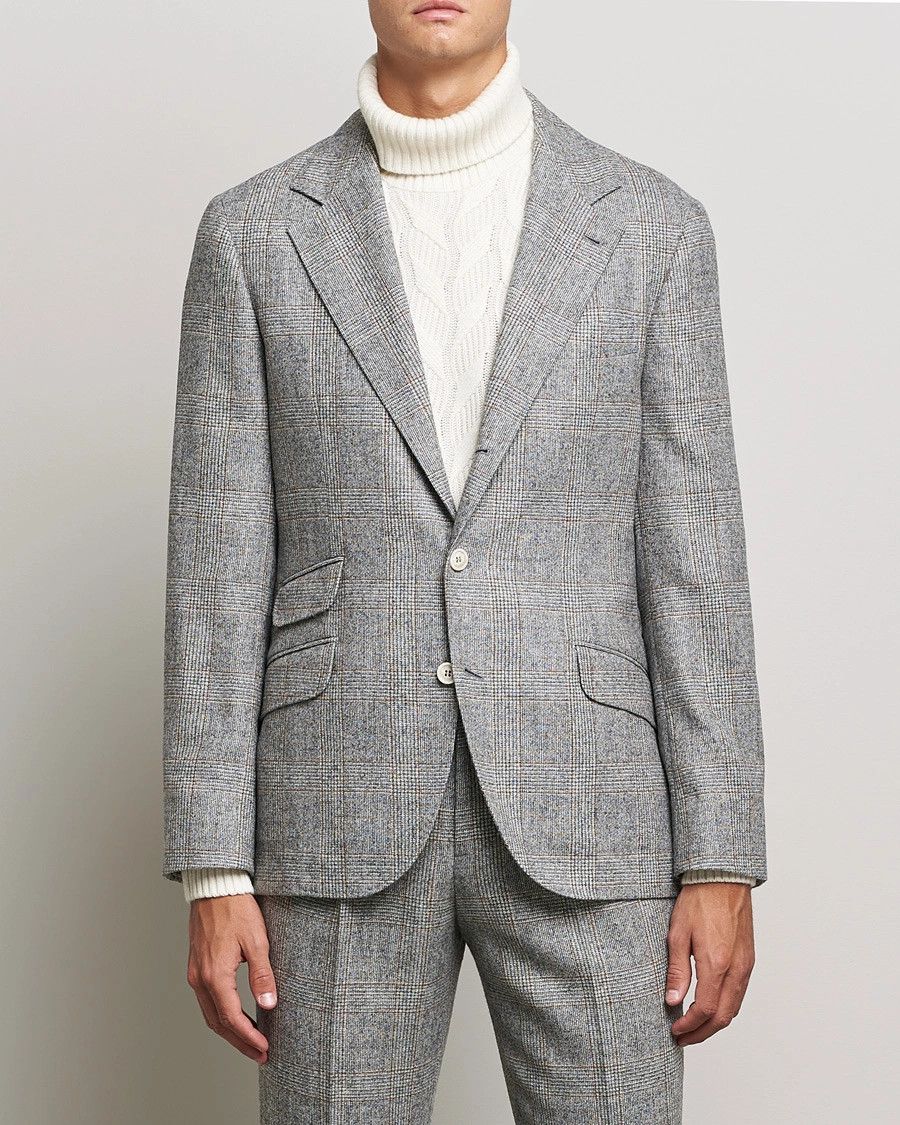 Brunello Cucinelli o1w1db10126 Prince Of Wales Flannel Suit in Grey Size 50R - 2 Thumbnail
