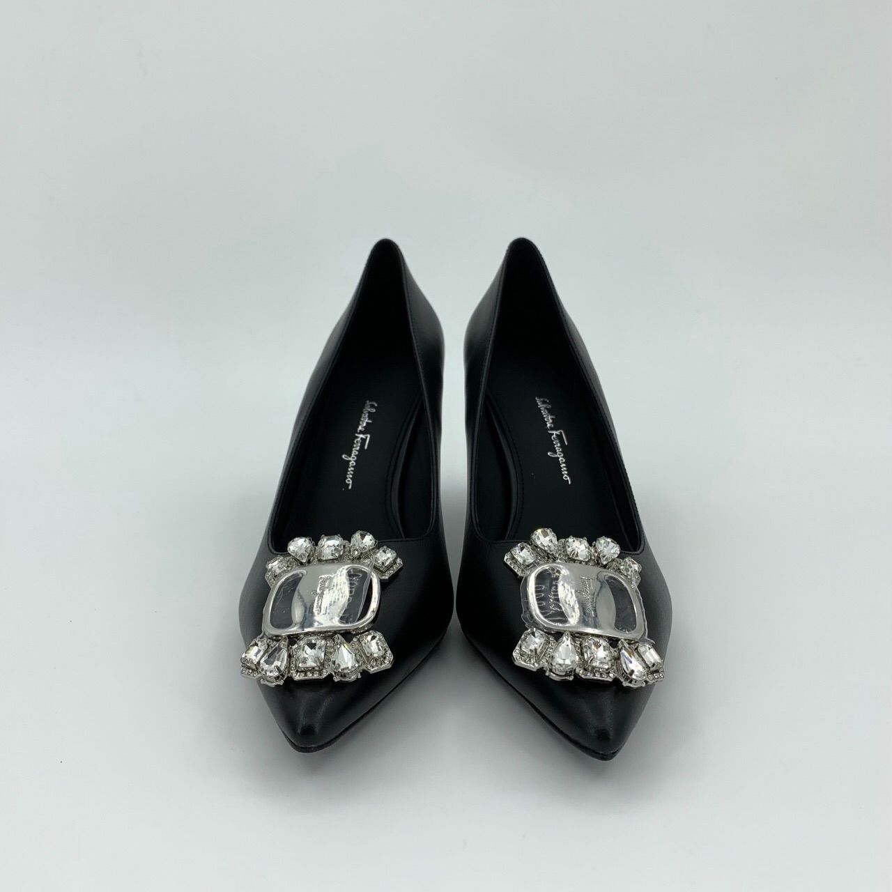 Salvatore Ferragamo Salvatore Ferragamo Black Leather Heels With Crystal Buckle Size US 7 / IT 37 - 6 Thumbnail