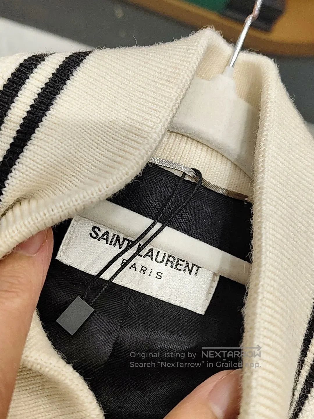 Saint Laurent Paris Saint Laurent Cream Black Baseball Jacket. Size US M / EU 48-50 / 2 - 3 Thumbnail