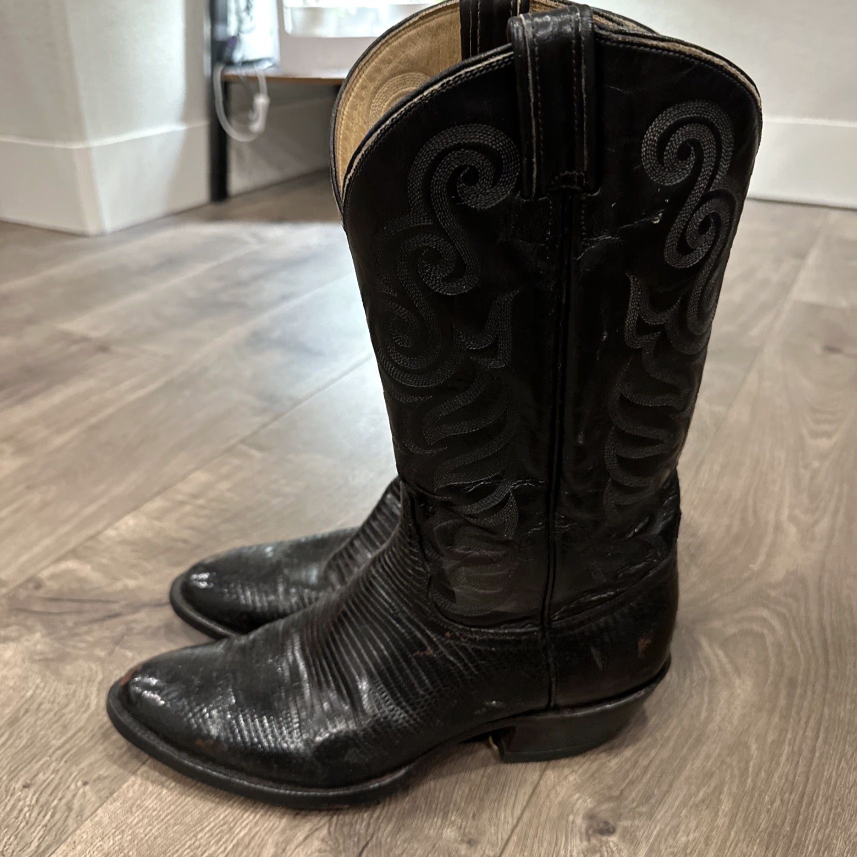 Tony Lama Tony Lama Western Boots Men 10.5 Black Leather Nacogdoches Teju Lizard Mid-Calf Pull On D Width Cowboy Shoe Size US 10.5 / EU 43-44 - 3 Thumbnail