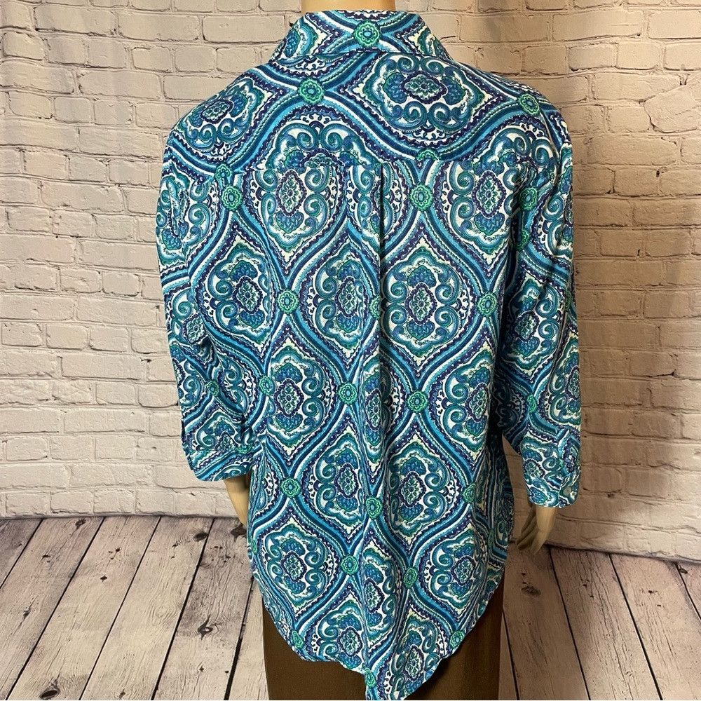 Chicos Chico's Blue Cotton 3/4 Sleeve Button Shirt Size 2 US L Size L / US 10 / IT 46 - 5 Thumbnail