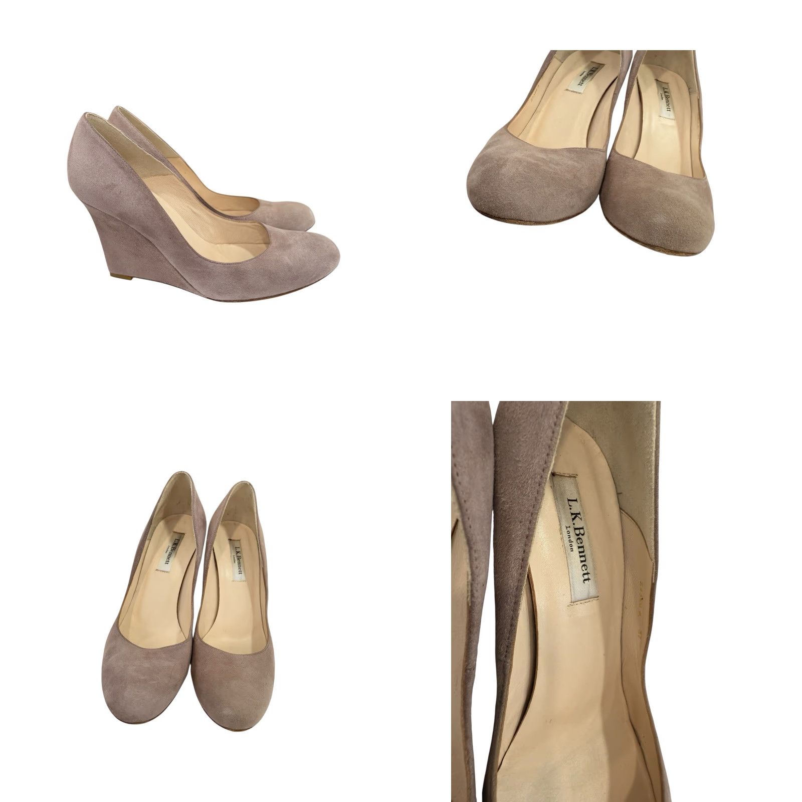 Vintage L.K. Bennett Taupe Suede Wedge Heels Size 7 US Wedges Dressy Wedding Business Shoes Women M Heel Vintage No Brides/Wedding Theme Size M / US 6-8 / IT 42-44 - 8 Thumbnail