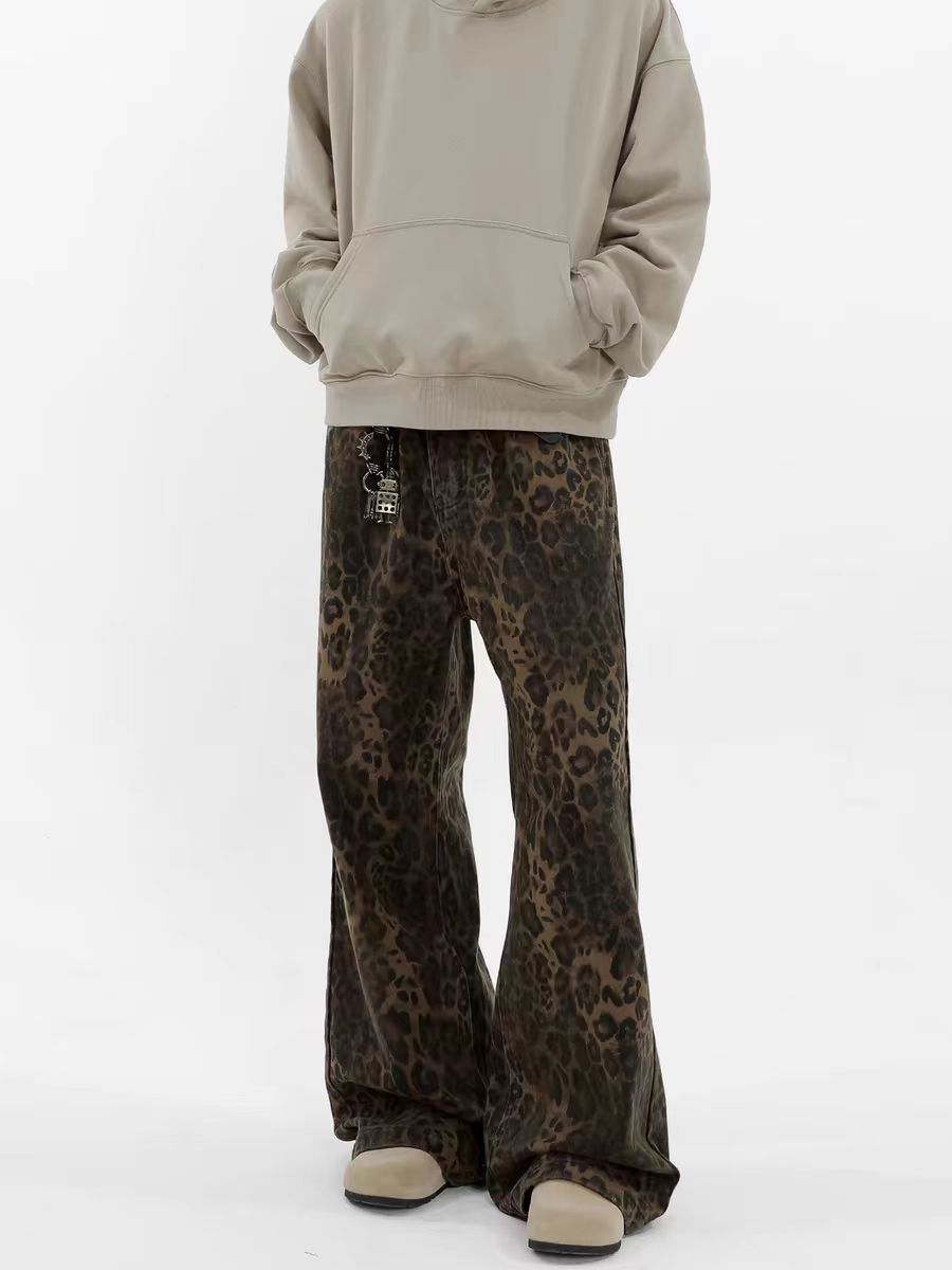 Jean Vintage High Street Hip Hop Leopard Print Wide Leg Jeans Size US 33 - 3 Thumbnail