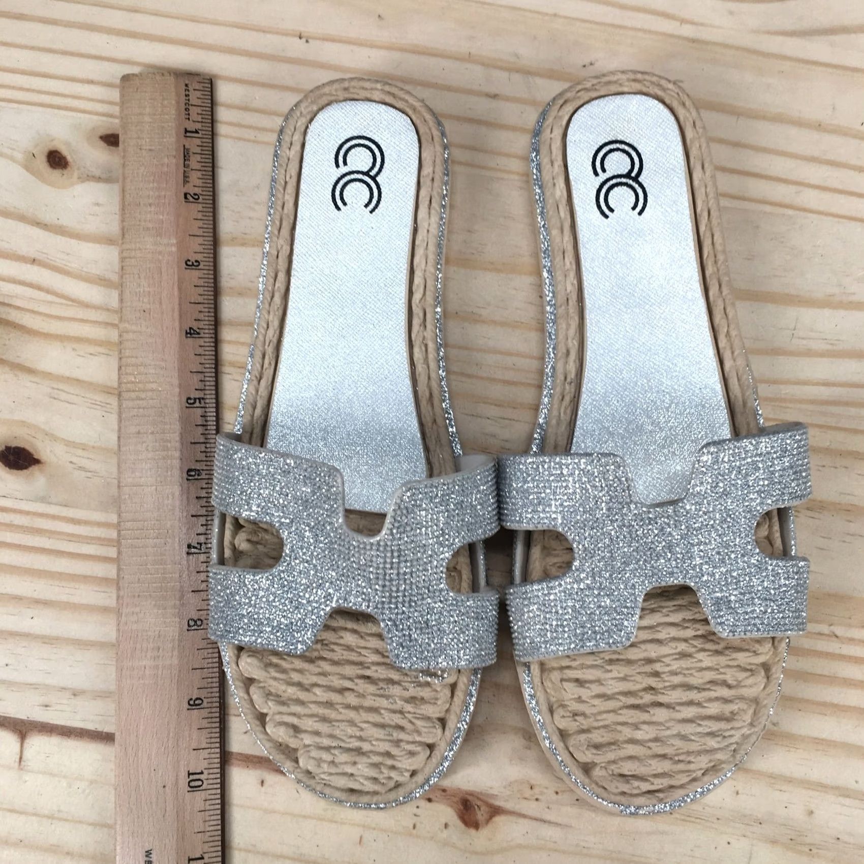 Vintage Cindy Claire Sandals Womens 39 Slide Flats Slip On CC Logo Silver Glitter NEW Size US 9 / IT 39 - 5 Thumbnail